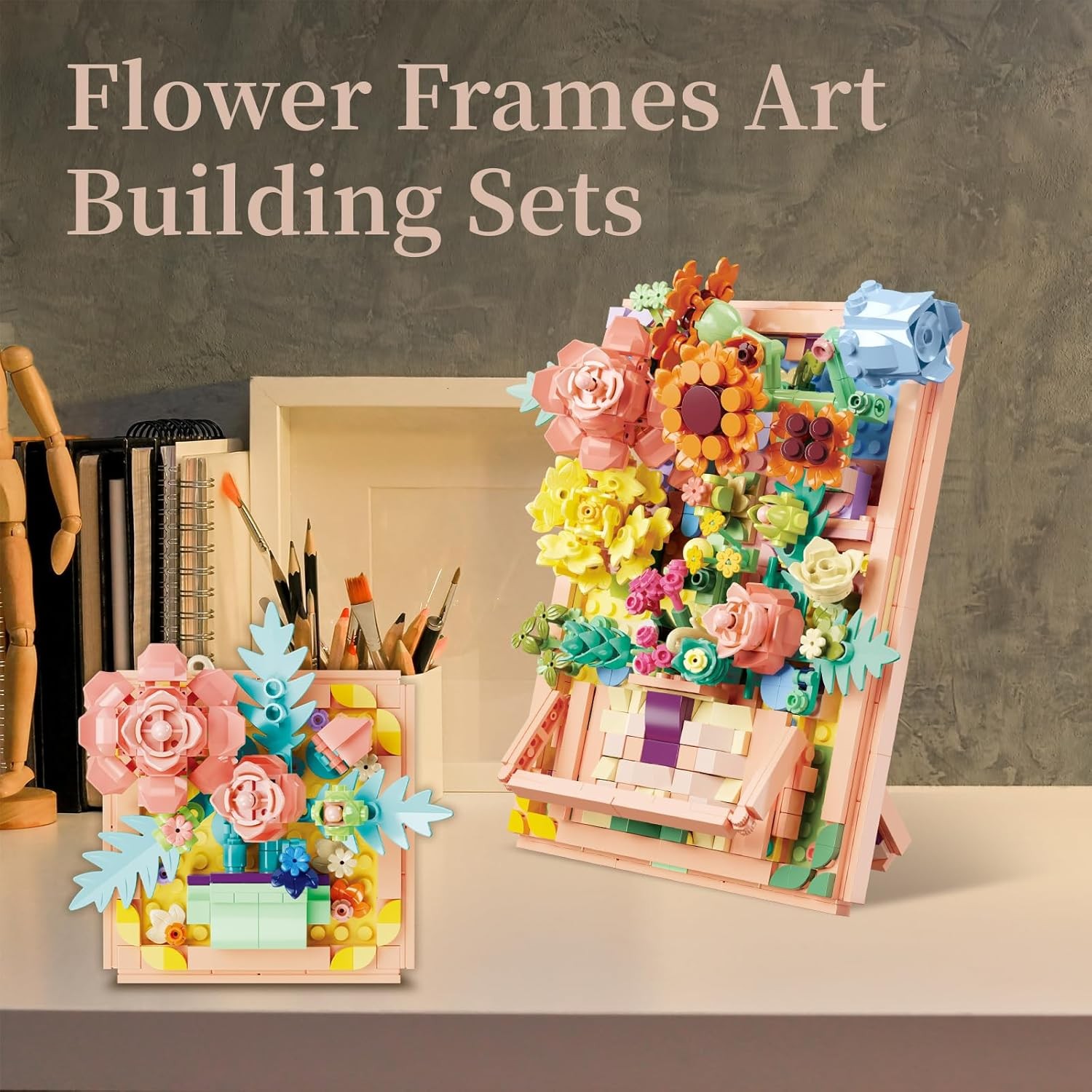 Flowers Building Set for Women – Lego-Compatible 4 in 1 3D Flower Picture Frames
