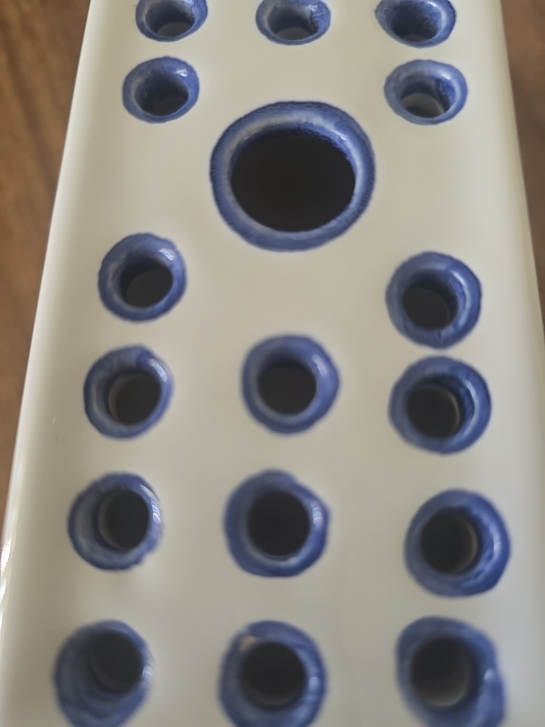 Hand Painted Ceramic Blue and White Flower Frog Vase, 1992 Made in Portugal