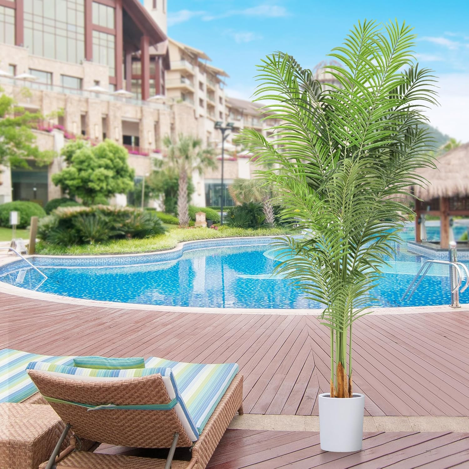 Artificial Palm Tree 7.2Ft Tall Fake Potted Plant Faux Silk Green Floor Decorati