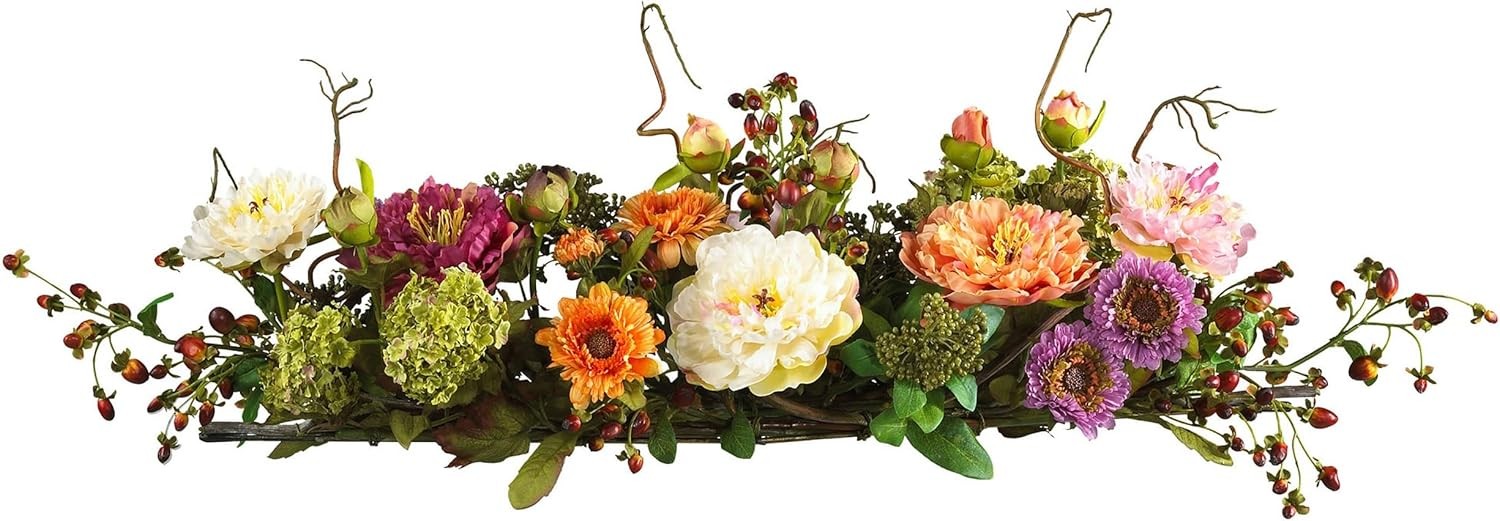 4665 Mixed Mini Peony Centerpiece Silk Flower Arrangement,10″D x 34″W x 6.5″H