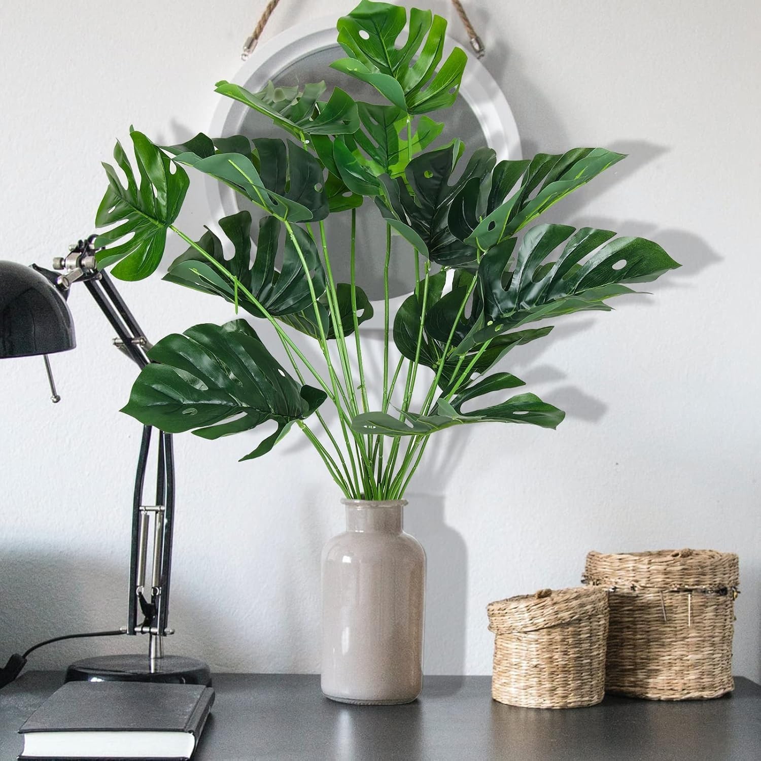 Artificial Palm Tree Leave Plants Faux Large Tropical Monstera Turtle Leaf In…