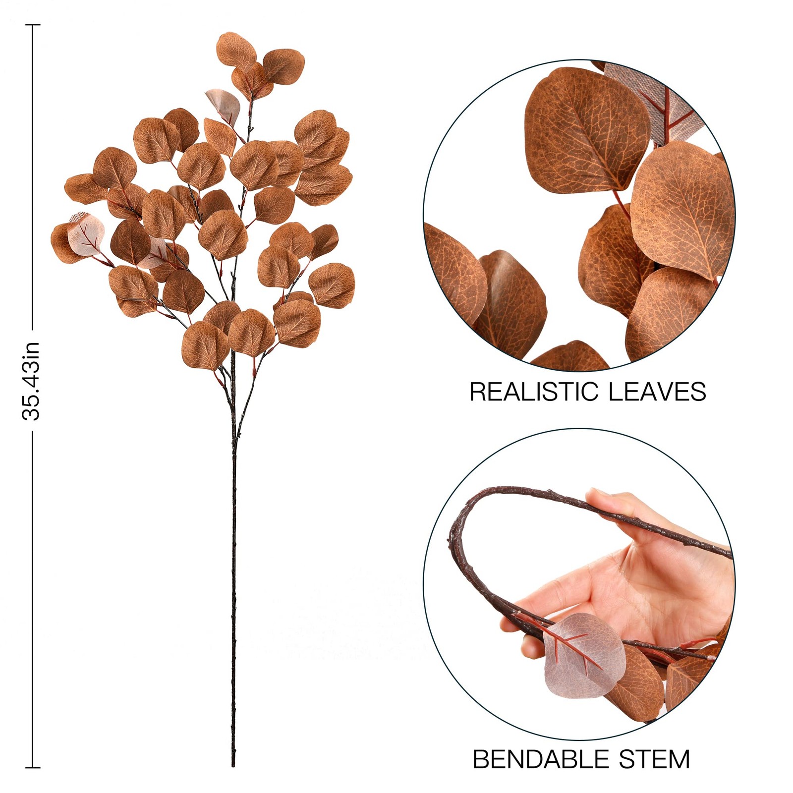6 Pcs Fall Artificial Eucalyptus Stems Long Silver Dollar Leaves Fake Silk Eu…