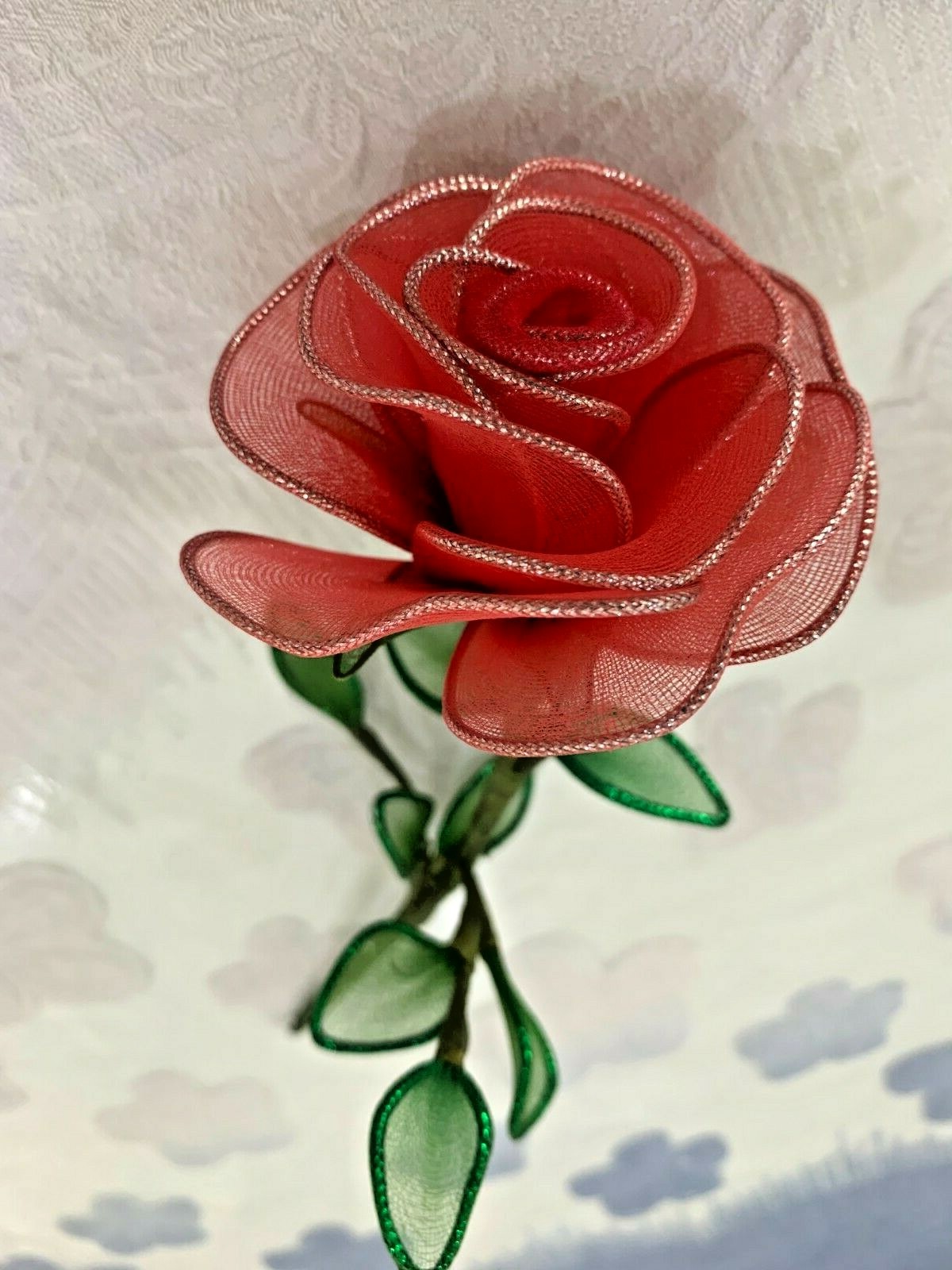 1pcs Rose Flower Thai Cherry Nylon Fabric Artificial Handmade Decorate Hang Vase