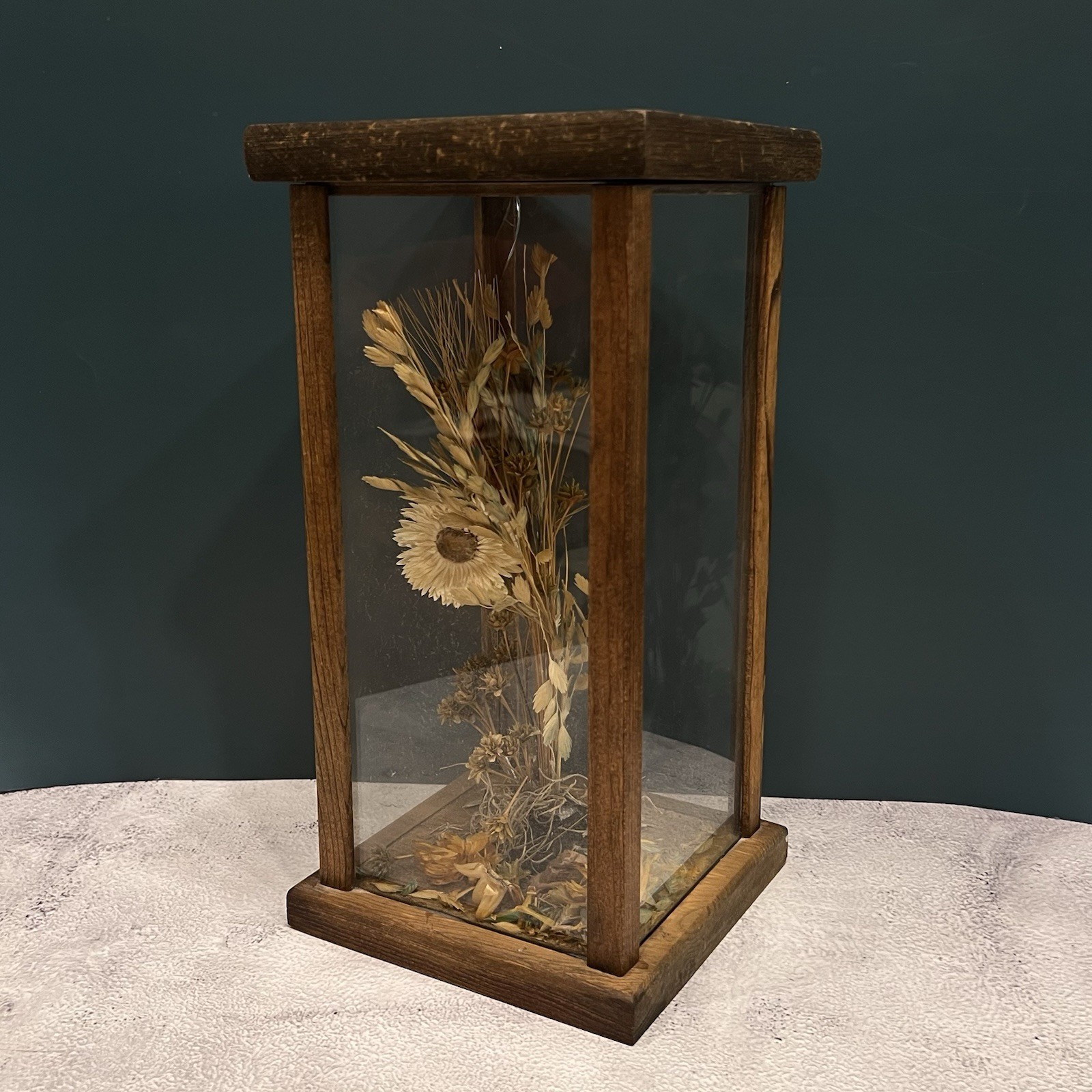 Vintage 1970s Dried Flower & Botanical Wood Terrarium Display Case Boho MCM