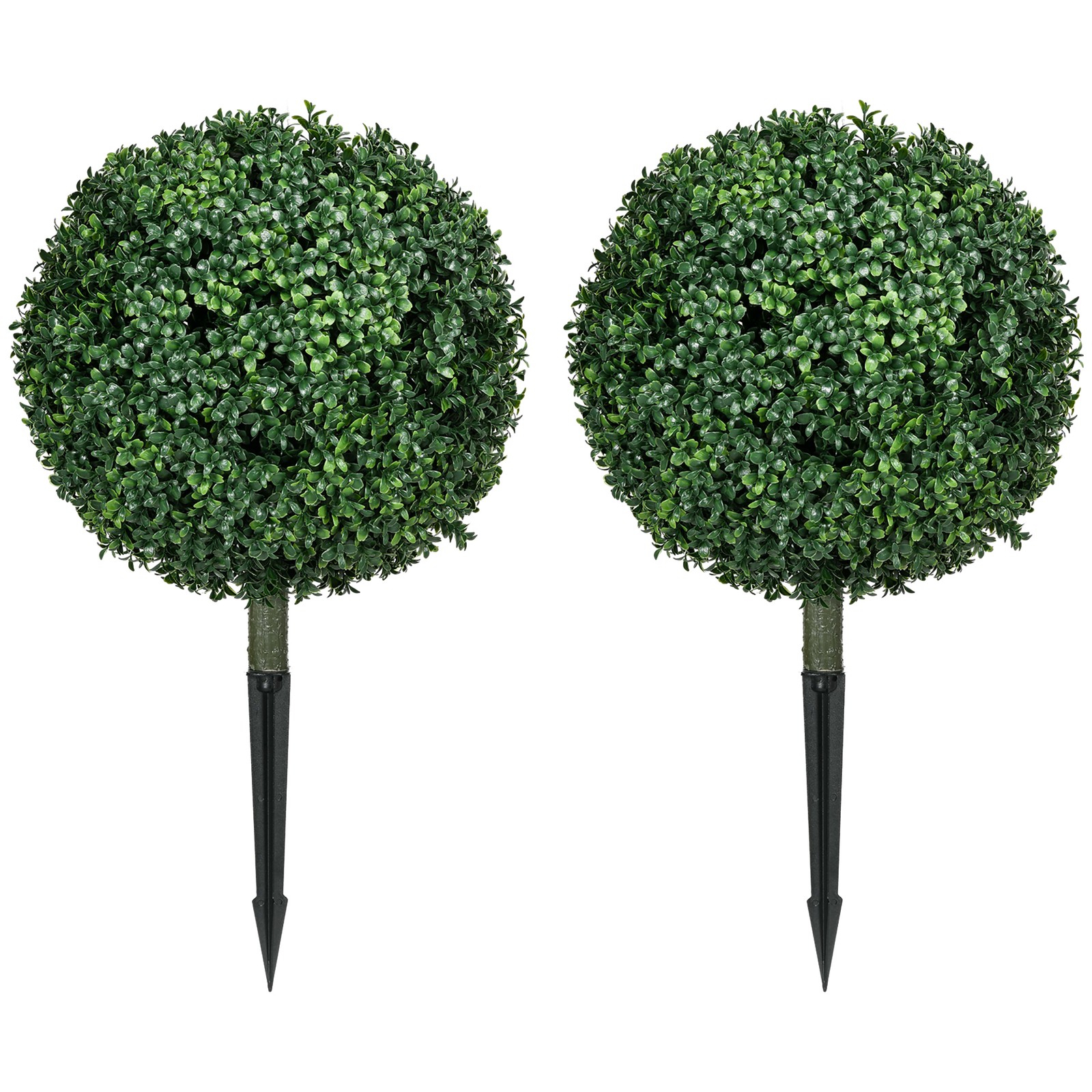 Artificial Boxwood Trees w/ Ground Stake, Set of 2 Ball Shaped Topiary Trees