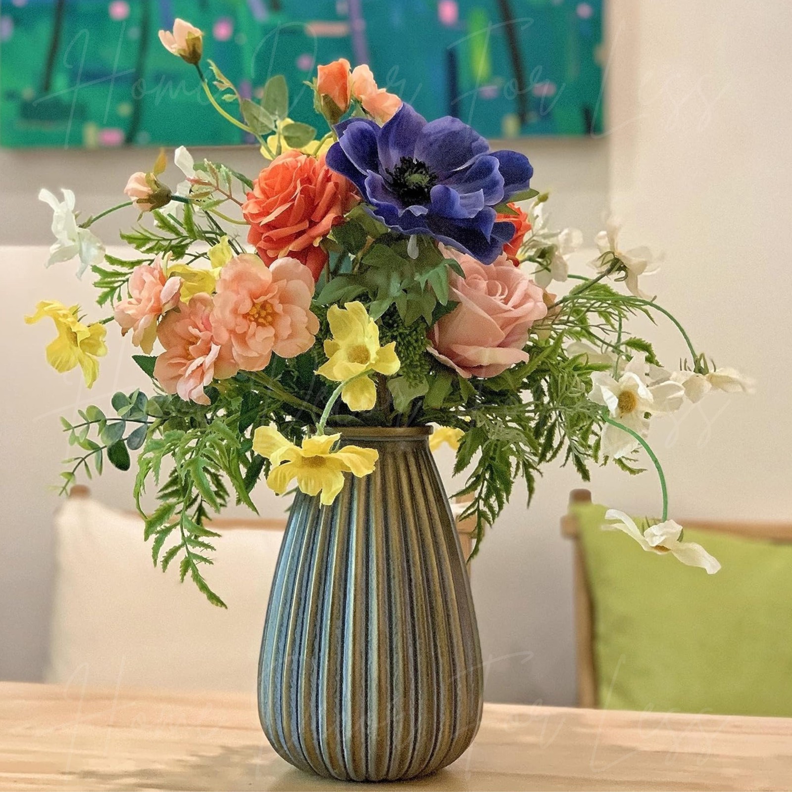 Artificial Spring Floral Flower Arrangement Ceramic Vase Centerpiece Home Decor