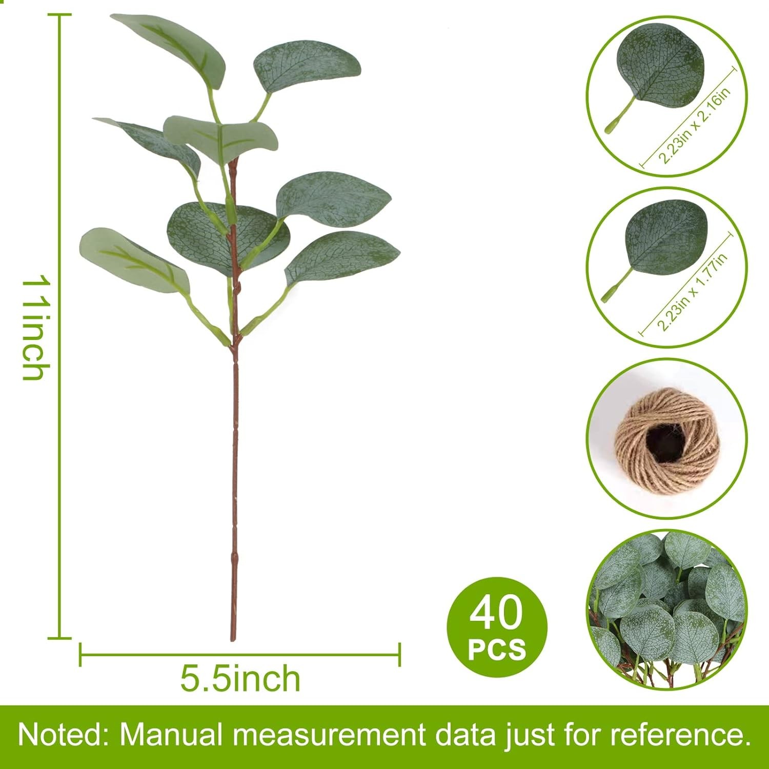 Artificial Eucalyptus Stems 40 Pcs Fake Faux Leaf Branches DIY Floral Decor
