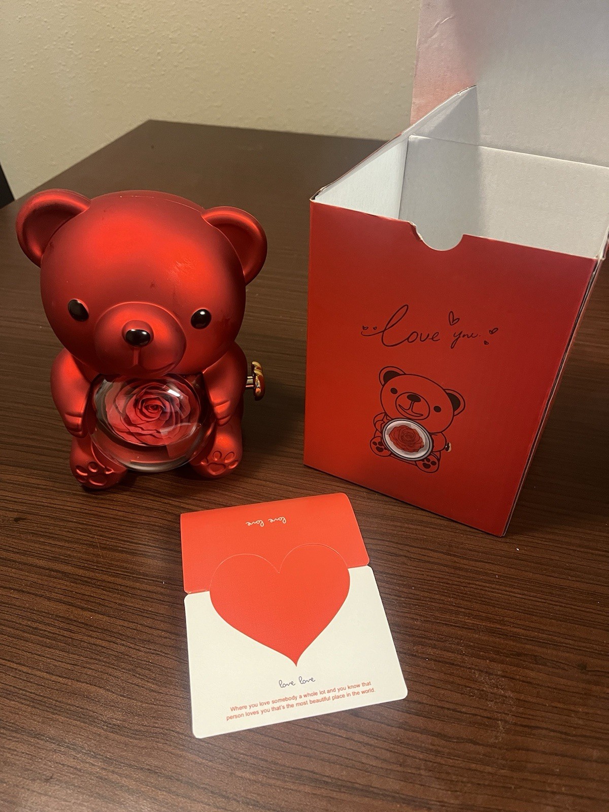 Red Bear Artificial Rose Flower Box Romantic Arrangement & Centerpiece