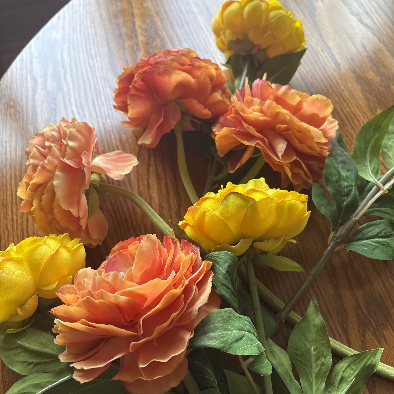 High-End Silk Flowers In Yellow And Orange, 4 Of Each