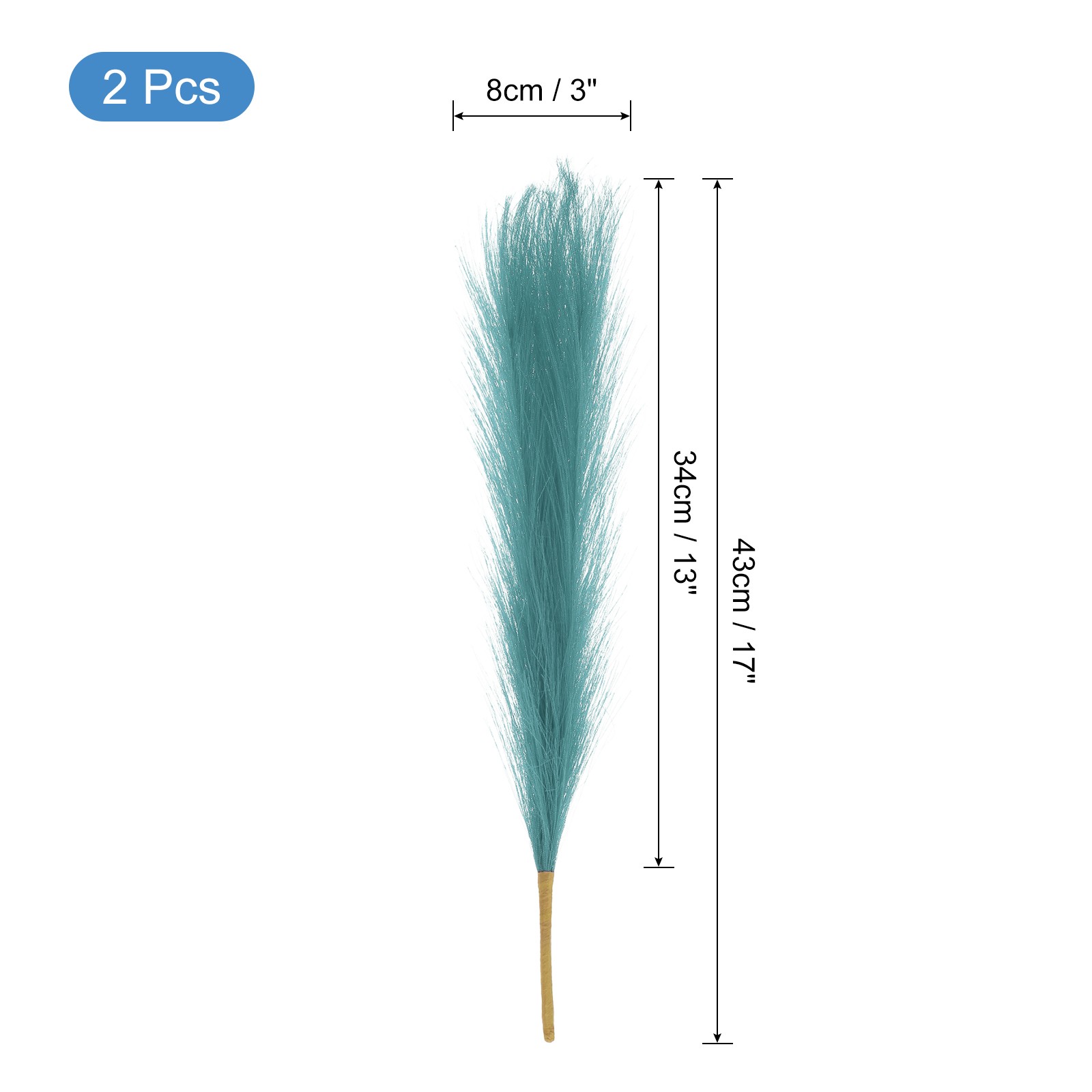 2pcs Faux Pampas Grass 17 Inch 10 Stem Artificial Grass for Decor, Blue Green