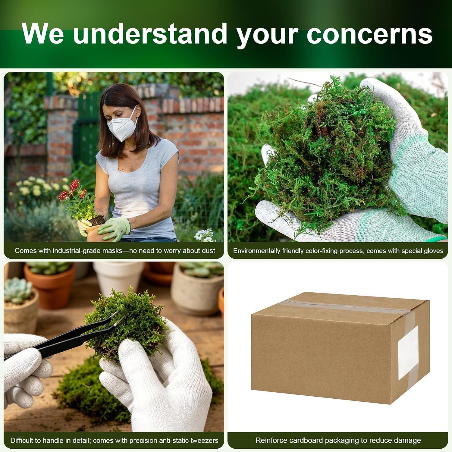 10oz Artificial Fake Green Moss for Crafts Plants Indoor | Includes Gloves