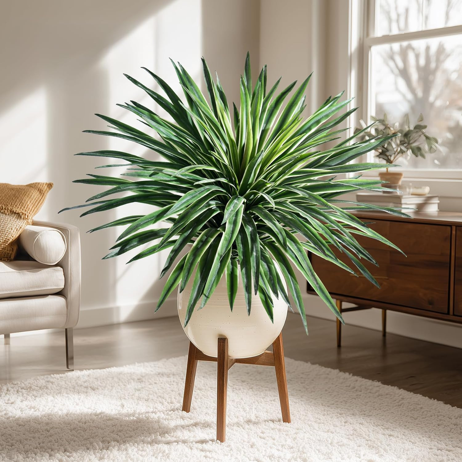 Realistic 27″ Artificial Agave Plant – 2 Pcs White Faux Greenery Decor