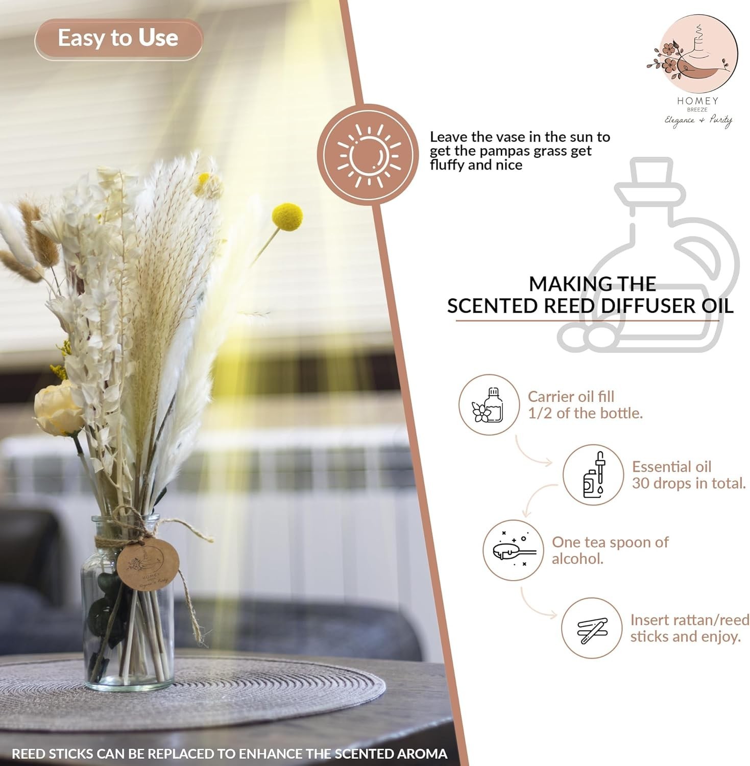 Homey Breeze Natural Dried Pampas Grass Decor with Vase – 15 Inches 23 Pcs 10…
