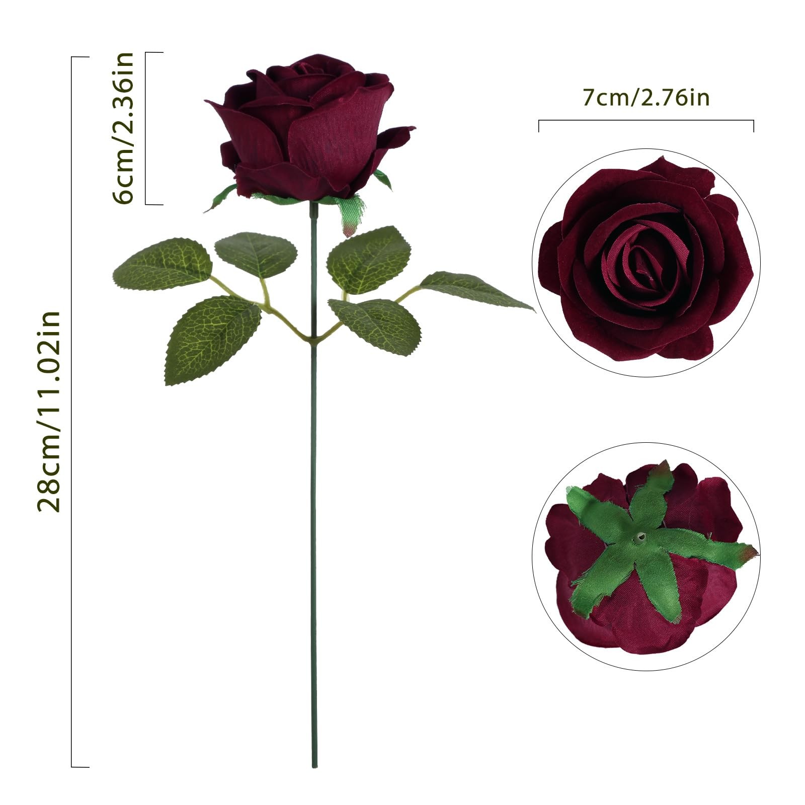 Burgundy Artificial Flowers Velvet Roses 25 PCS Real Look Silk Flowers with S…