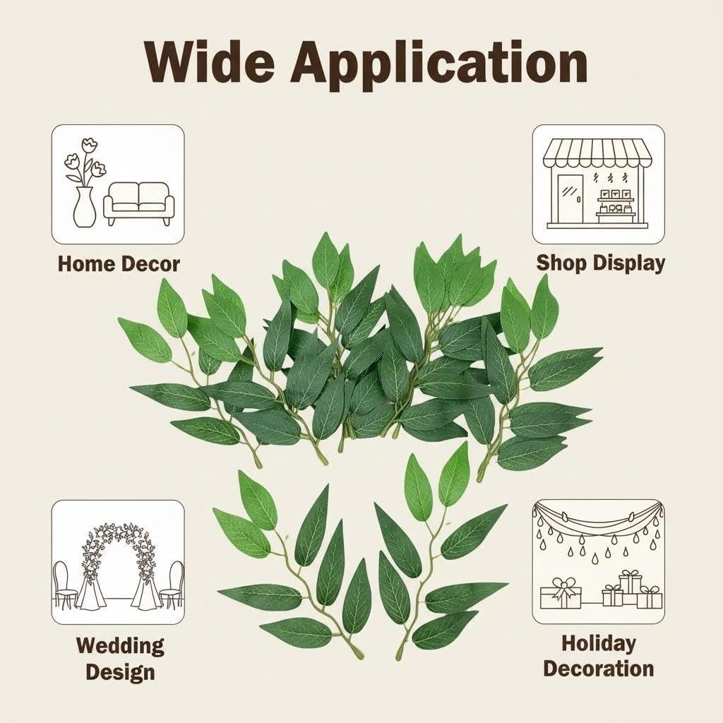 100 PCS Bulk Italian Ruscus Artificial Silk Green Leaves Floral Centerpieces