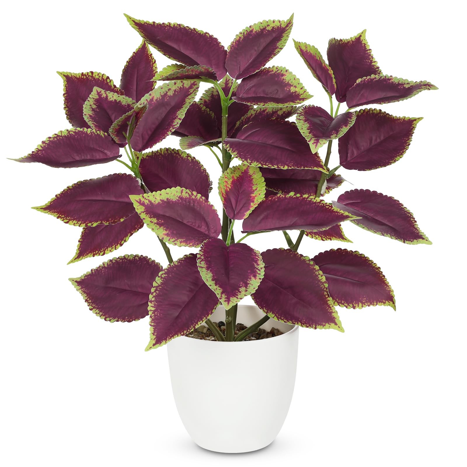 Artificial Plants Indoor 14.2″ Small Fake Perilla Plant in Pot Potted Plants …