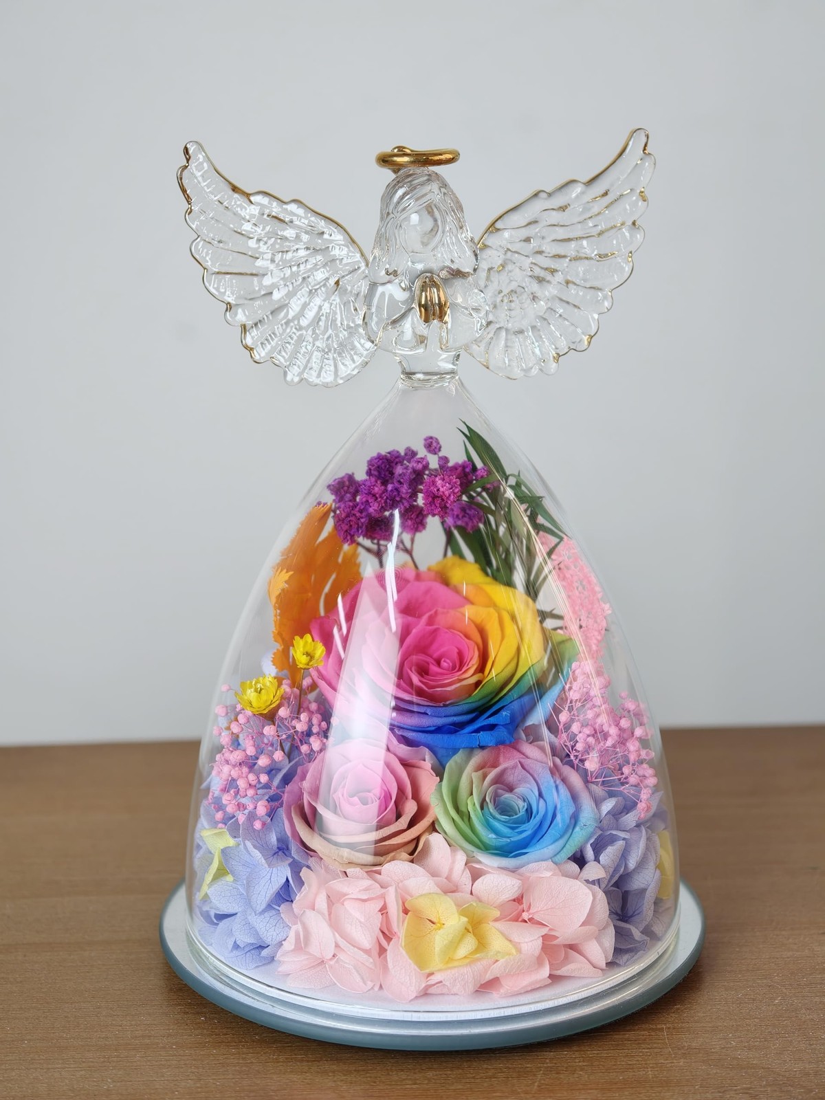 Gifts for Mom Preserved Rose Forever Flower in Glass Angel Figurine Fresh Flo…
