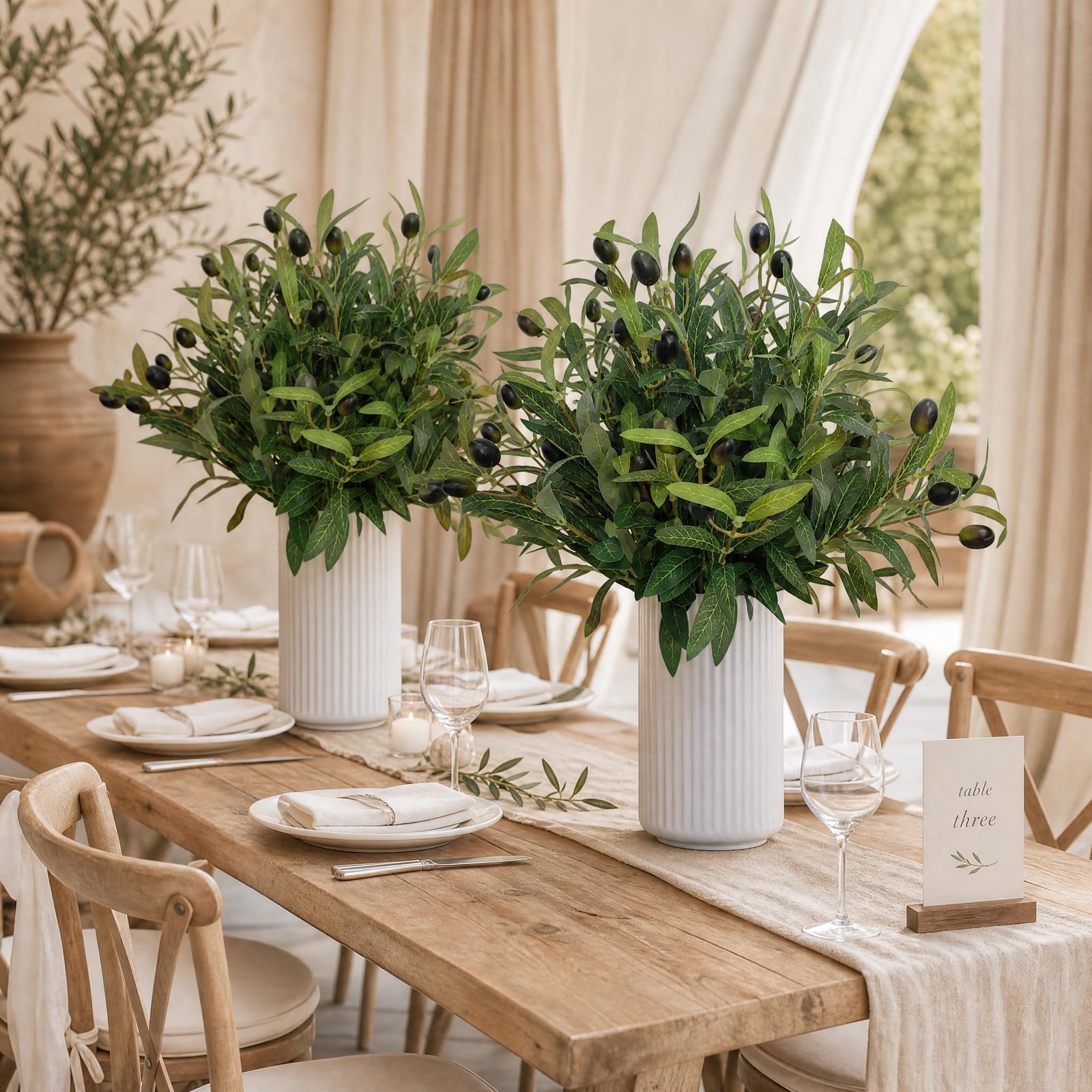 Artificial Olive Branches Faux Twigs Fruits Vase Home Decor 12.5 In 38 PCS