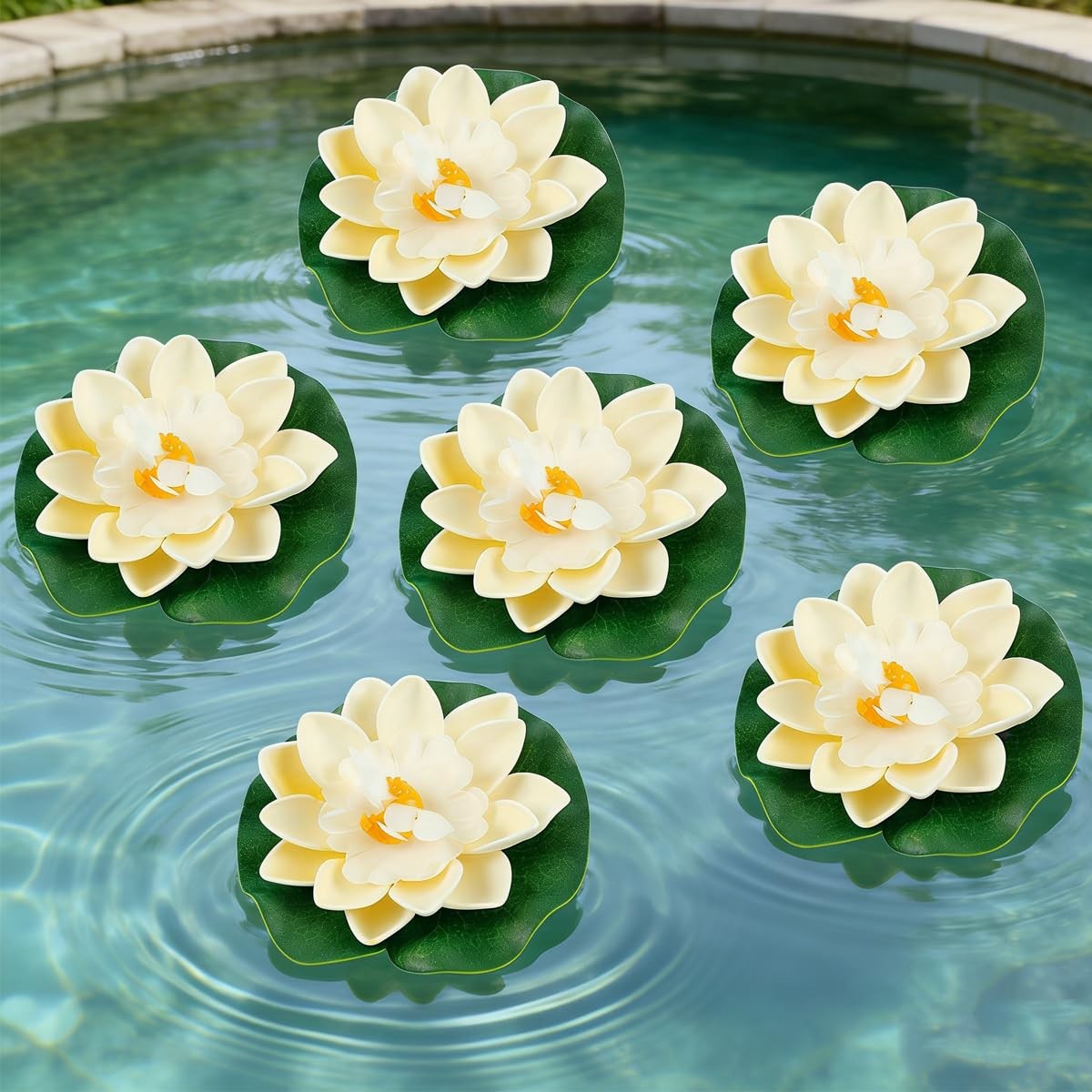 6 Pcs Artificial Floating Foam Lotus Flower with Water Lily Pad, Lifelike Orn…