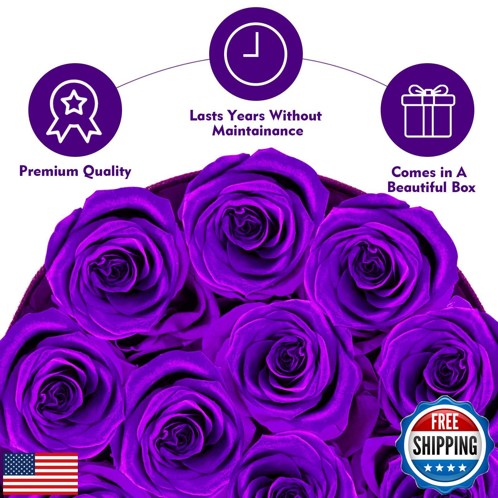 Impouo Forever Flowers,12 Roses in A Box，Real Preserved Roses，Birthday Gift f