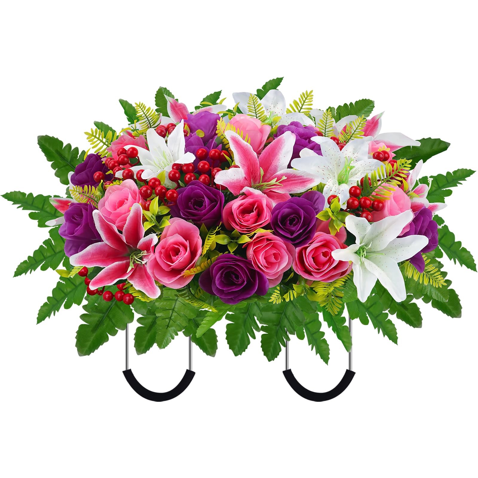 Grave Flowers for Cemetery Headstone Flower Saddle Pink Purple Rose Lily