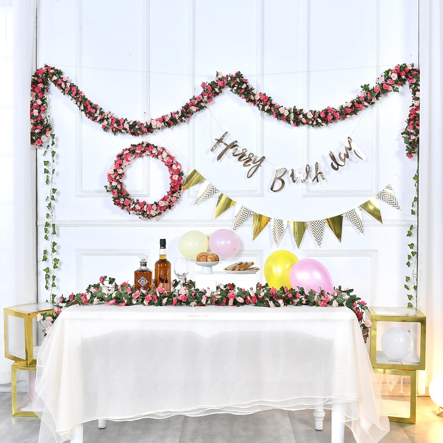 8Pcs 65.6Ft Flower Garland Artificial Rose Vines for Bedroom, Cute Fake Hanging