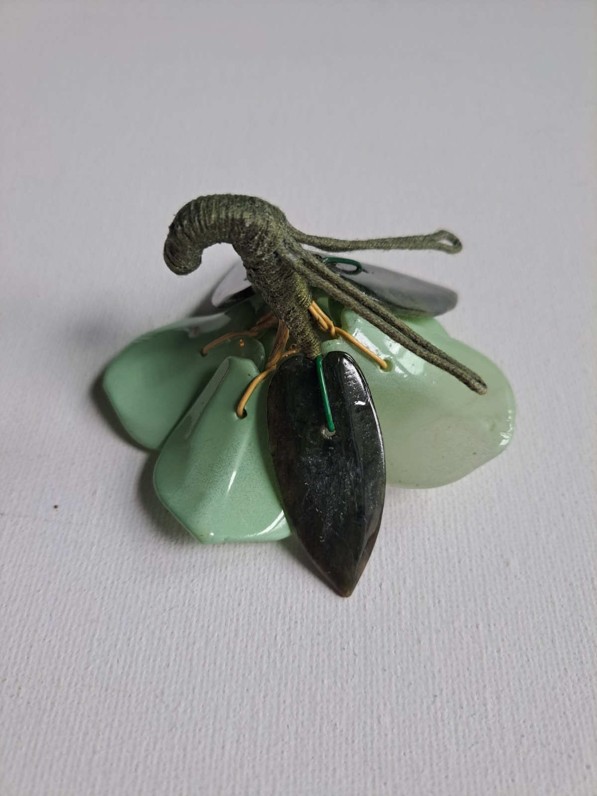 Vintage Chinese Hand Carved Jade Lotus Green Stone Flower Cluster Decor