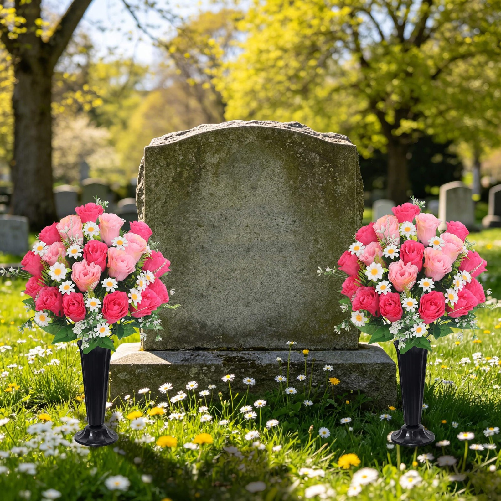 Artificial Cemetery Flowers for Grave Memorial Day Flowers for Cemetery,2Pack…