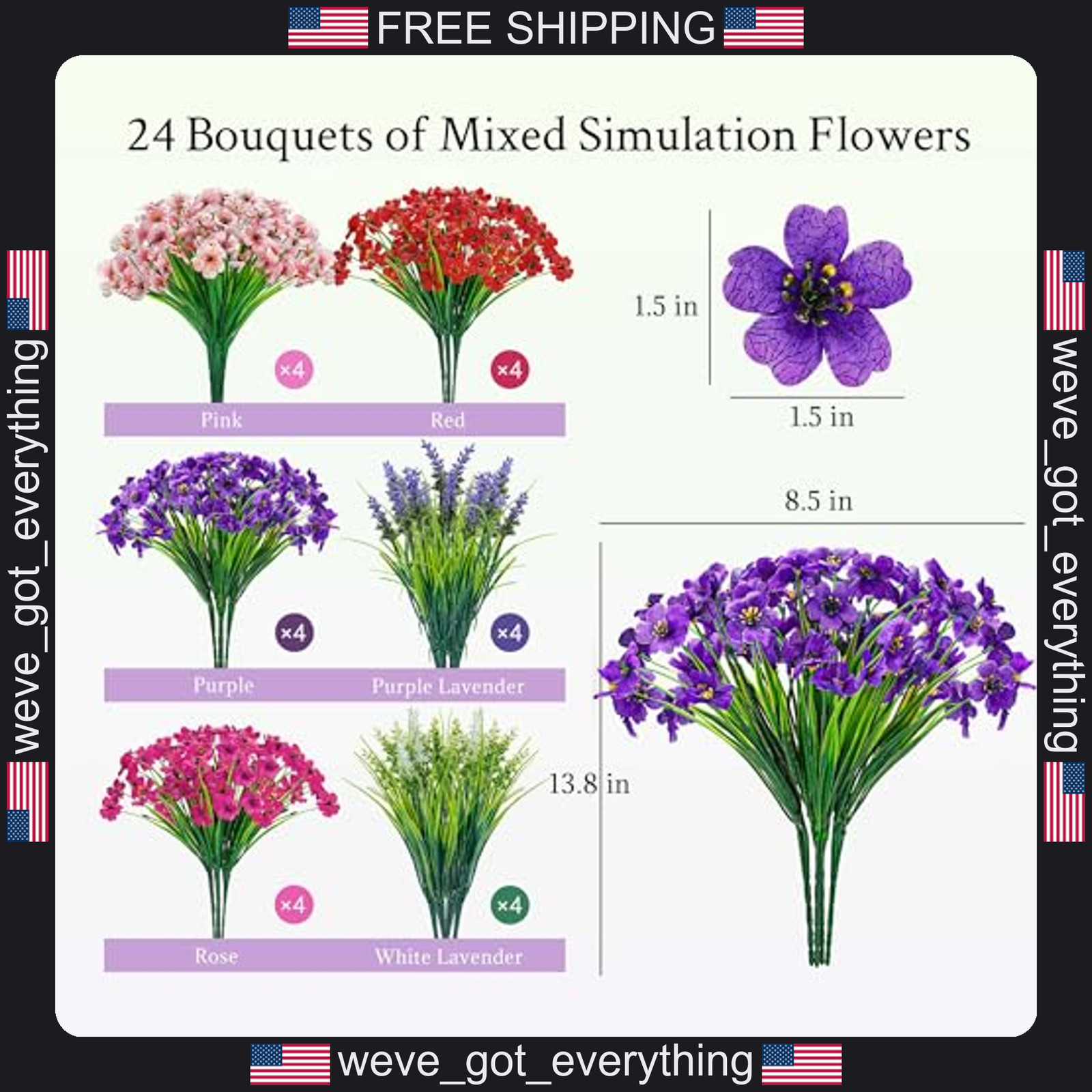 4 Colors UV Resistant Artificial Flowers for Outdoors