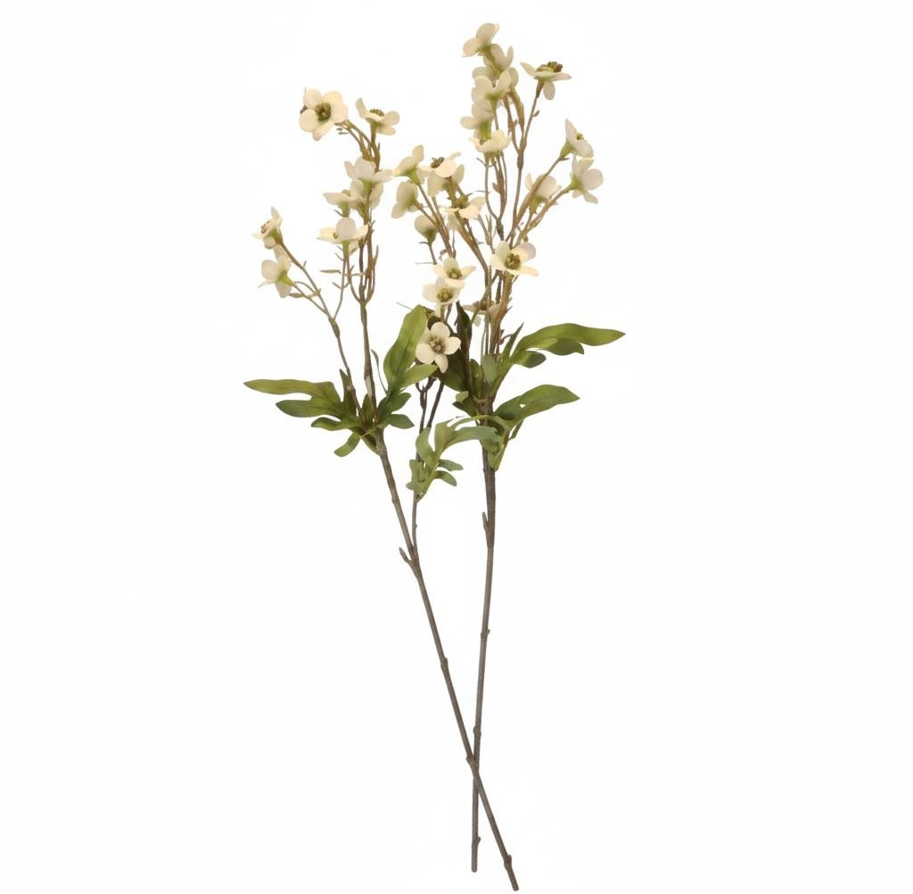White Artificial Dogwood Stems Cream Wax Flower Bundle Faux Floral Vase Filler W