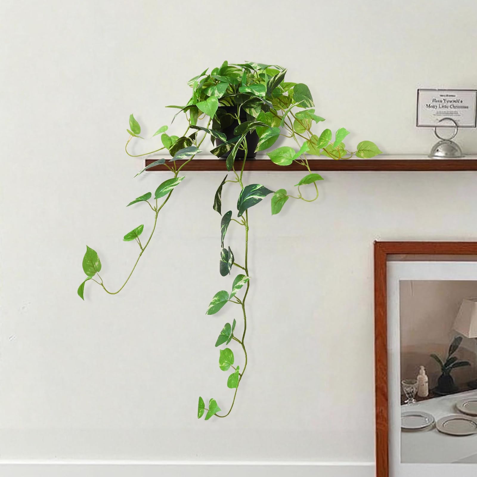 33 Inch Fake Pothos Hanging Plants Potted Artificial Silk Vines Greenery