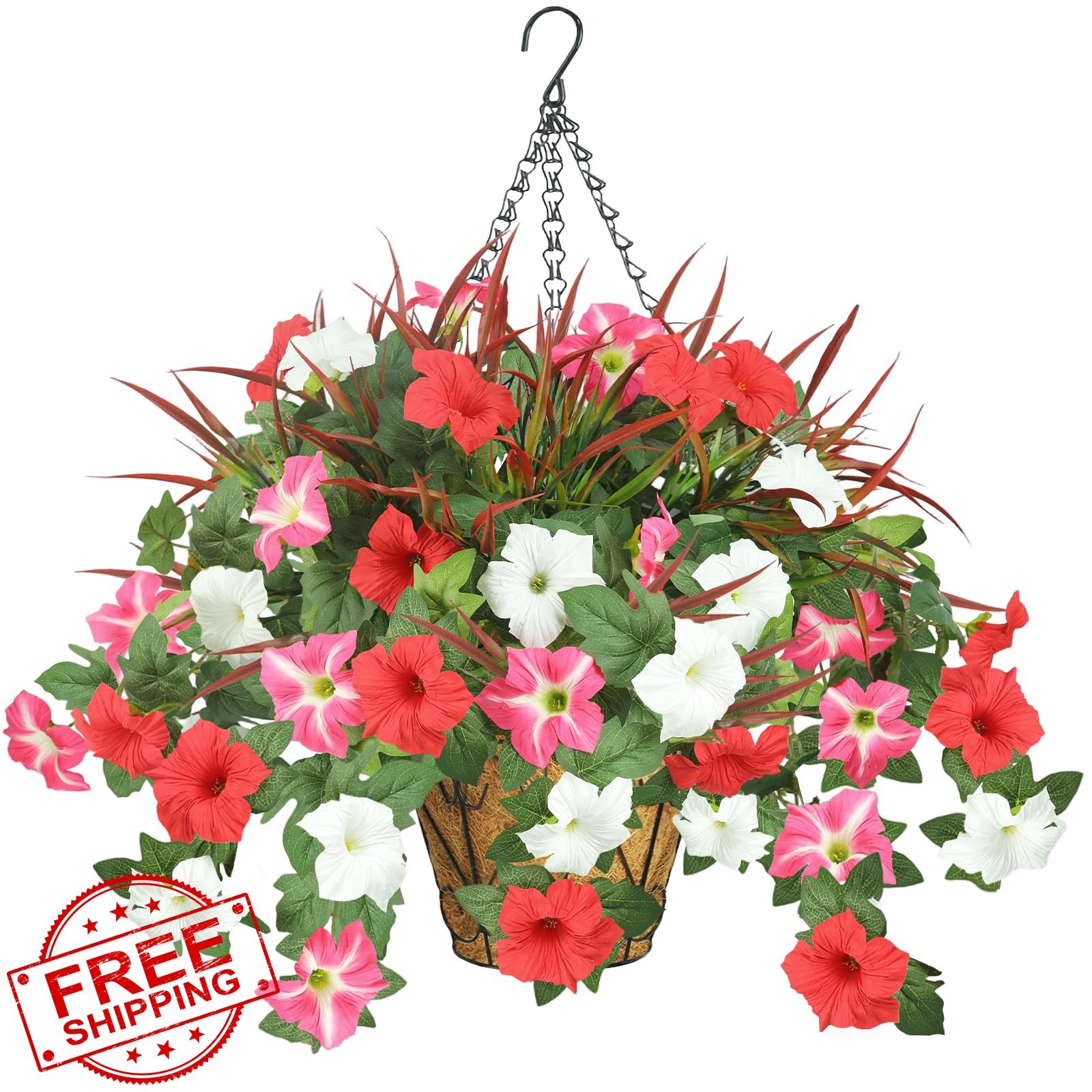 unlemoni 5pc Artificial Hanging Flowers Outdoor, UV Resistant Silk Petunias