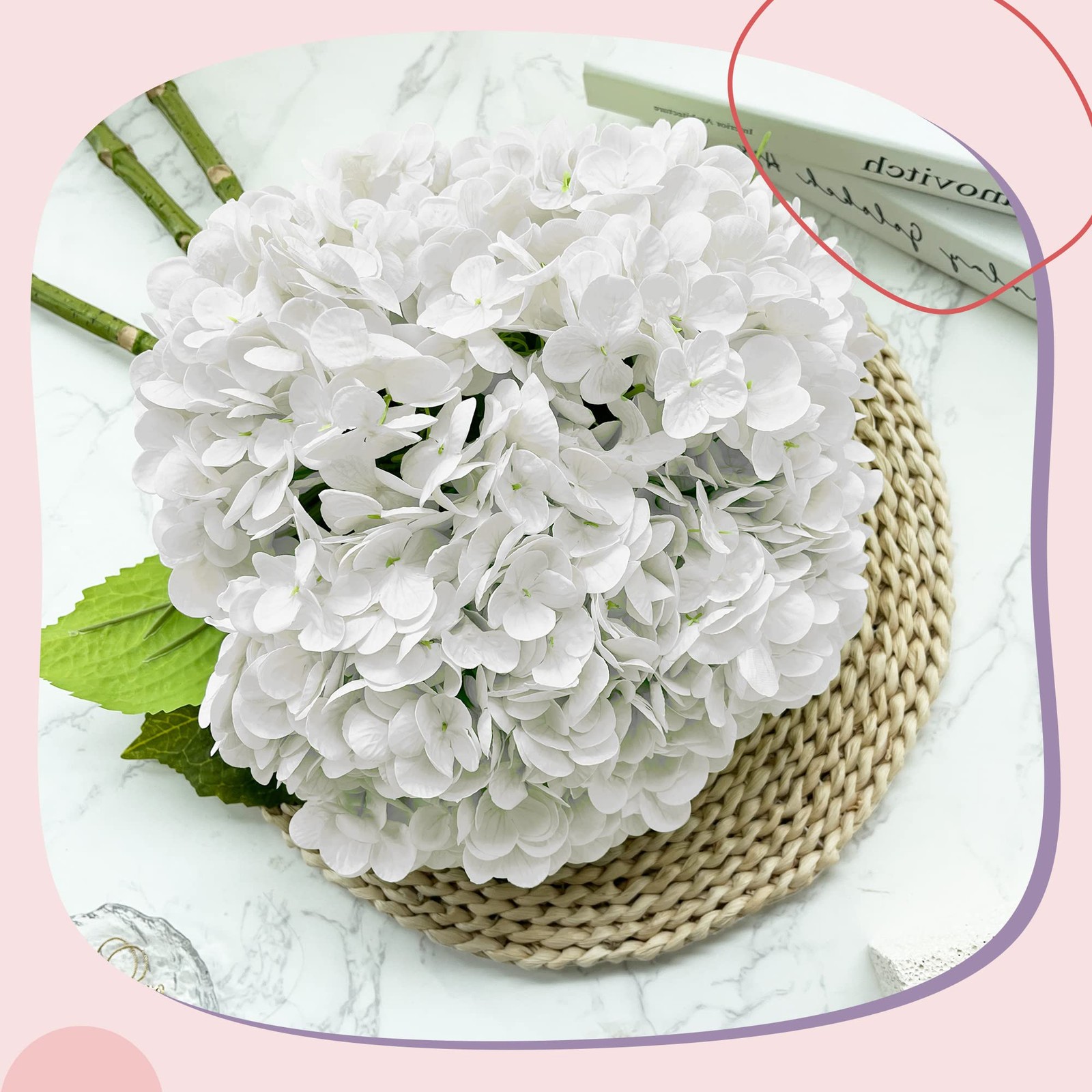 21In White Artificial Hydrangea Flowers 5 Pcs Fake Hydrangea Silk Flowers for…