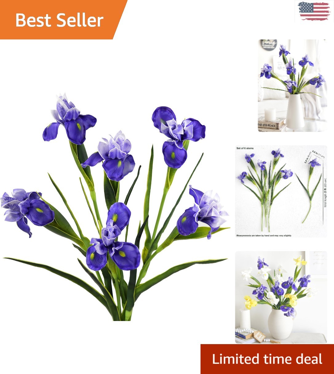 Elegant 6 Long-Stem Real Touch Purple Irises – Perfect for Home Décor & Weddings