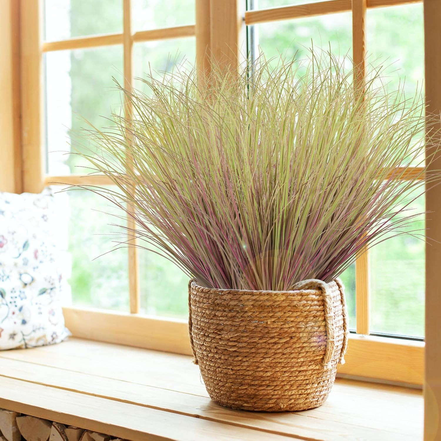 24Pcs Artificial Grass Plants, Faux Shrubs Wheat Grass, Artificial Tall Grass Fa