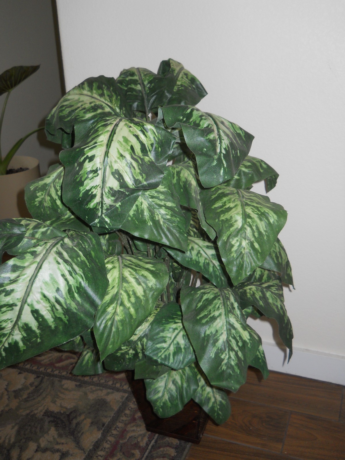 Artificial Green and White Dieffenbachia Plant ~ 3 feet Tall in planter