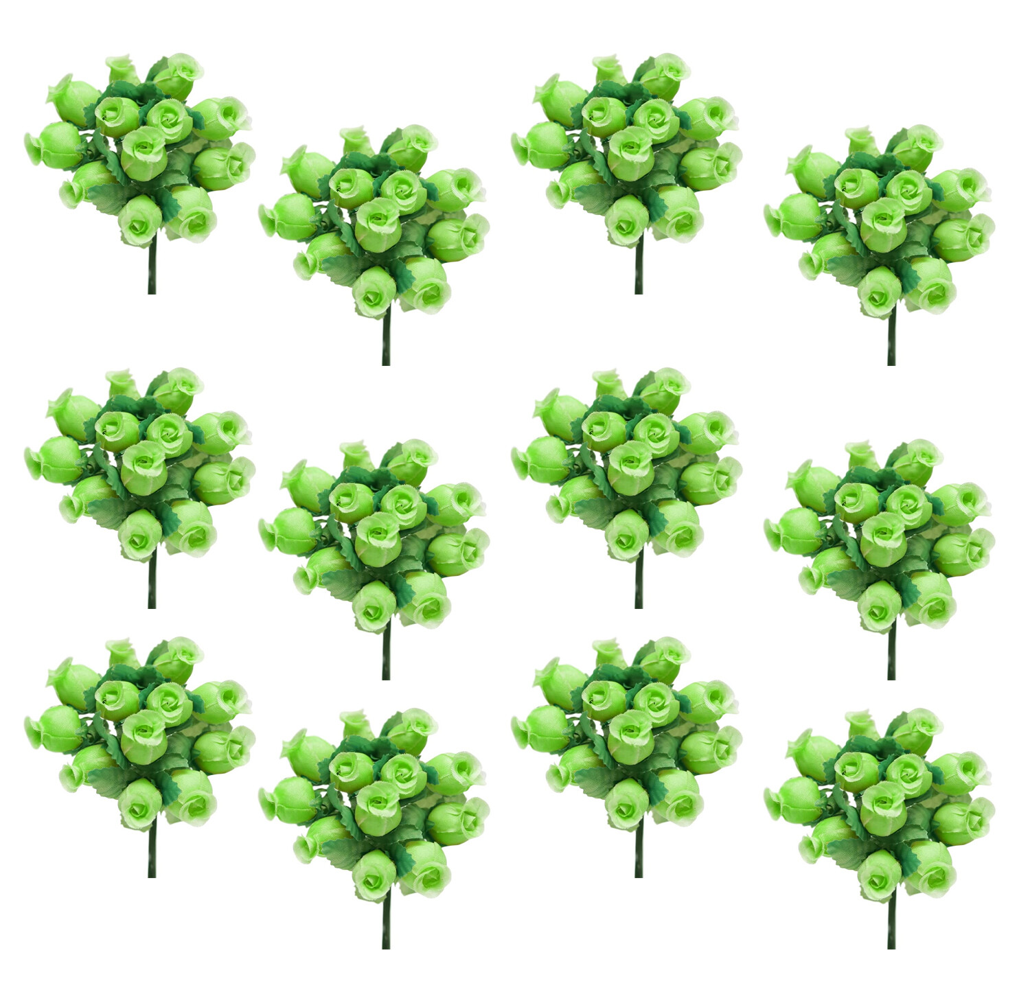 Apple Green Artificial Silk Flower Roses – 12 Mini Bouquet 12 Rosebuds 144 Total