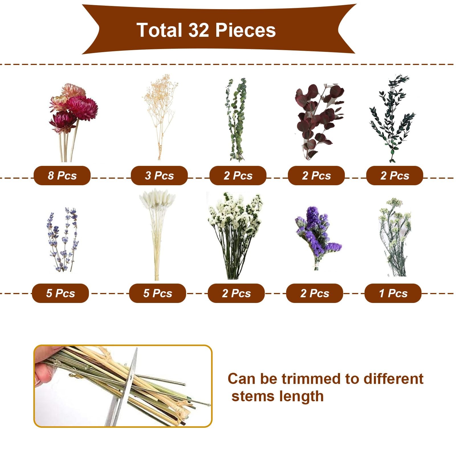 Natural Dried Flower Bouquet, 17″ DIY Floral Arrangements with Eucalyptus Str…