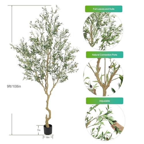 Tall Faux Olive Tree，（08in） Realistic Potted Silk Artificial Olive Tree， 9ft 1