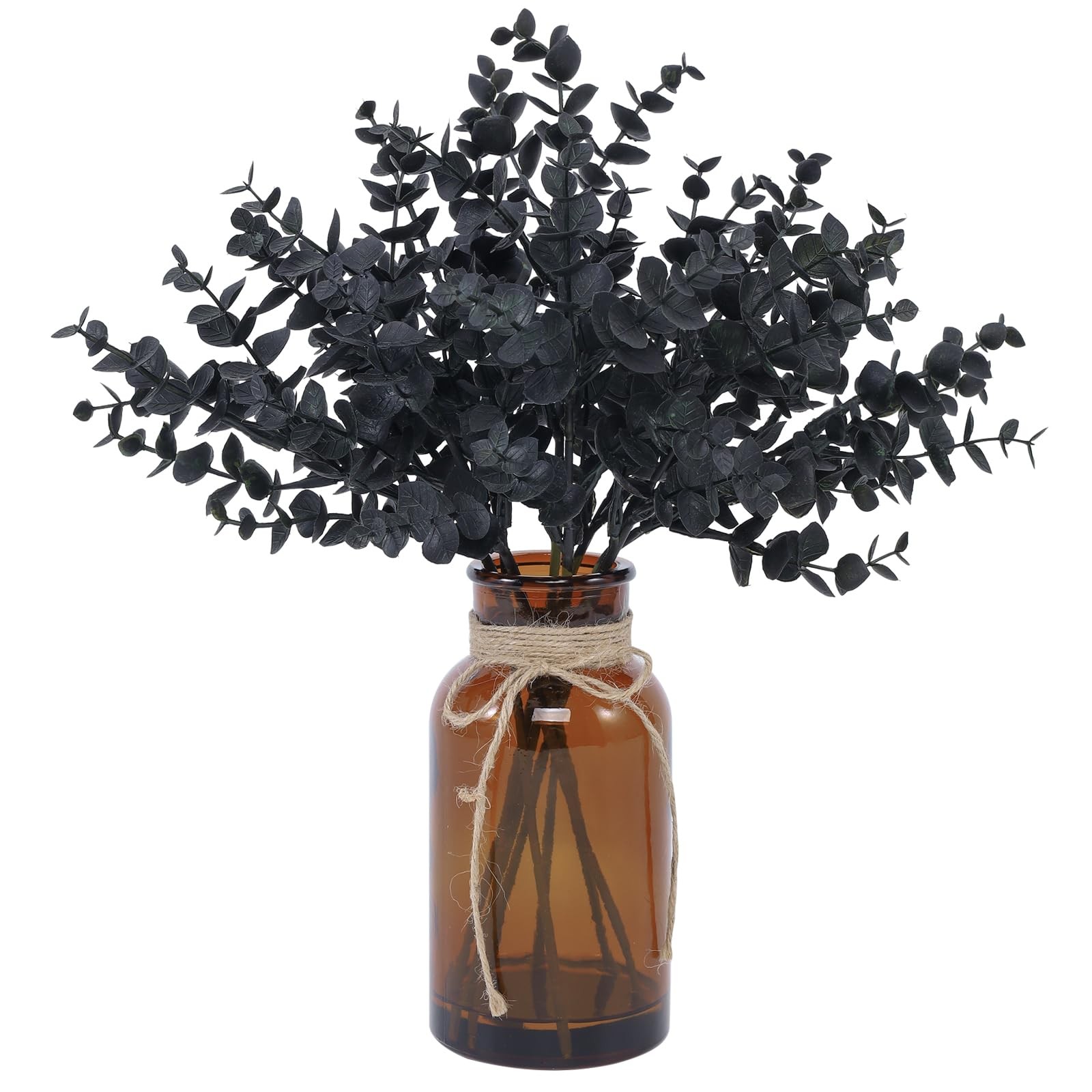 Black Eucalyptus Stems in Glass Vase with Faux Water for Halloween Decoration…
