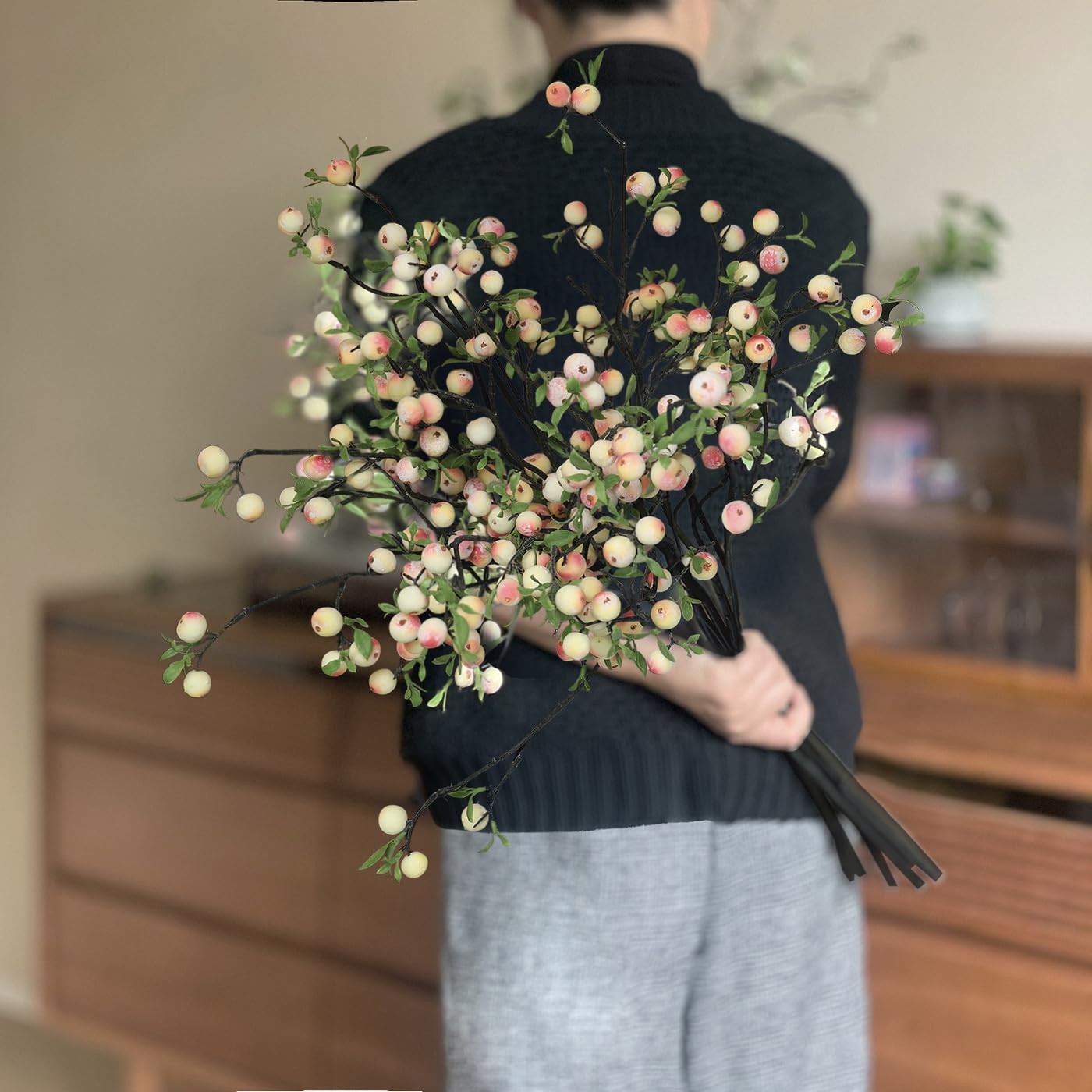 8 pcs Artificial Plants Simulation Flowers Faux Berries Lifelike vases Pink