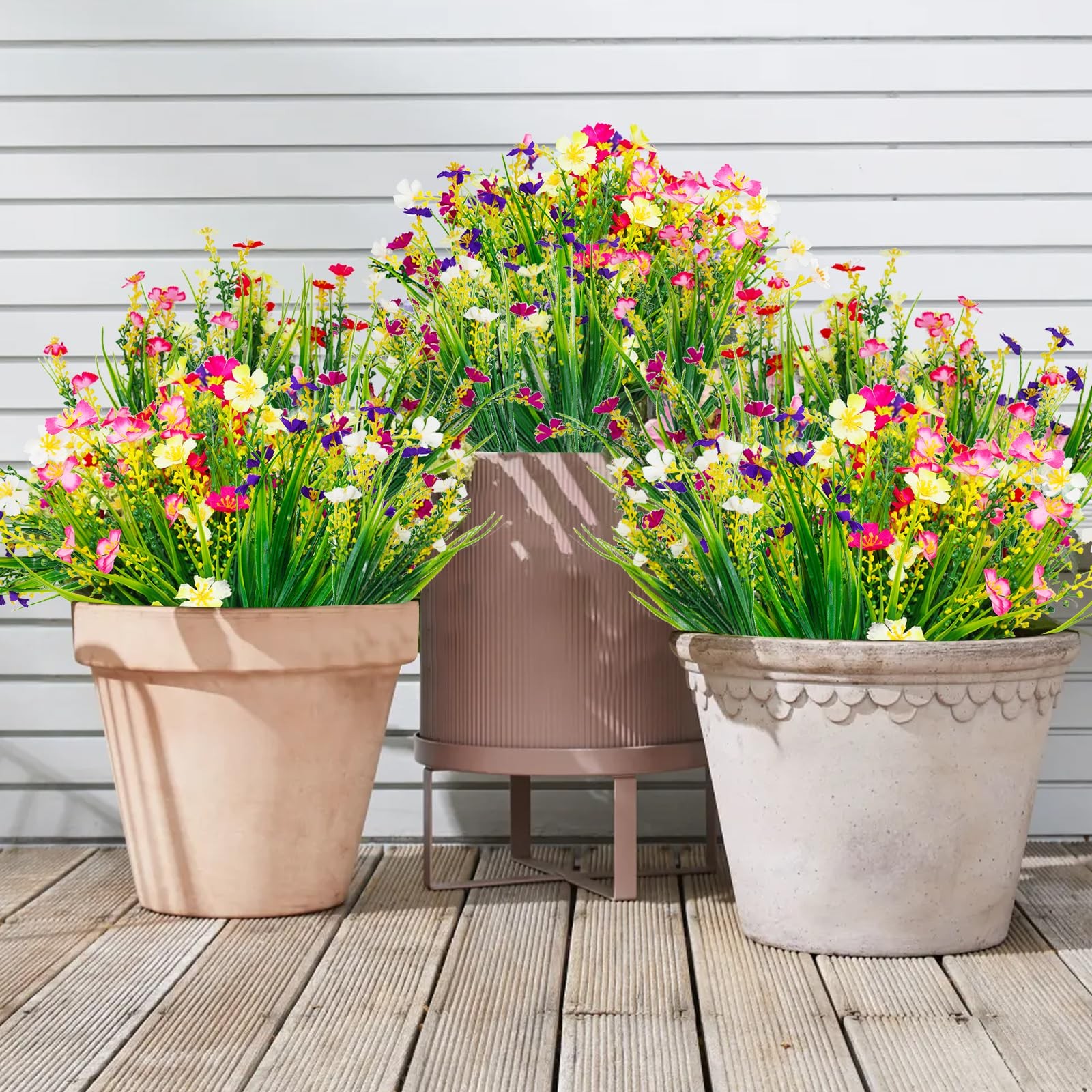 XYBGHFU 12 Bundles Artificial Outdoor Flowers Fake Silk Plants Spring Decorat…