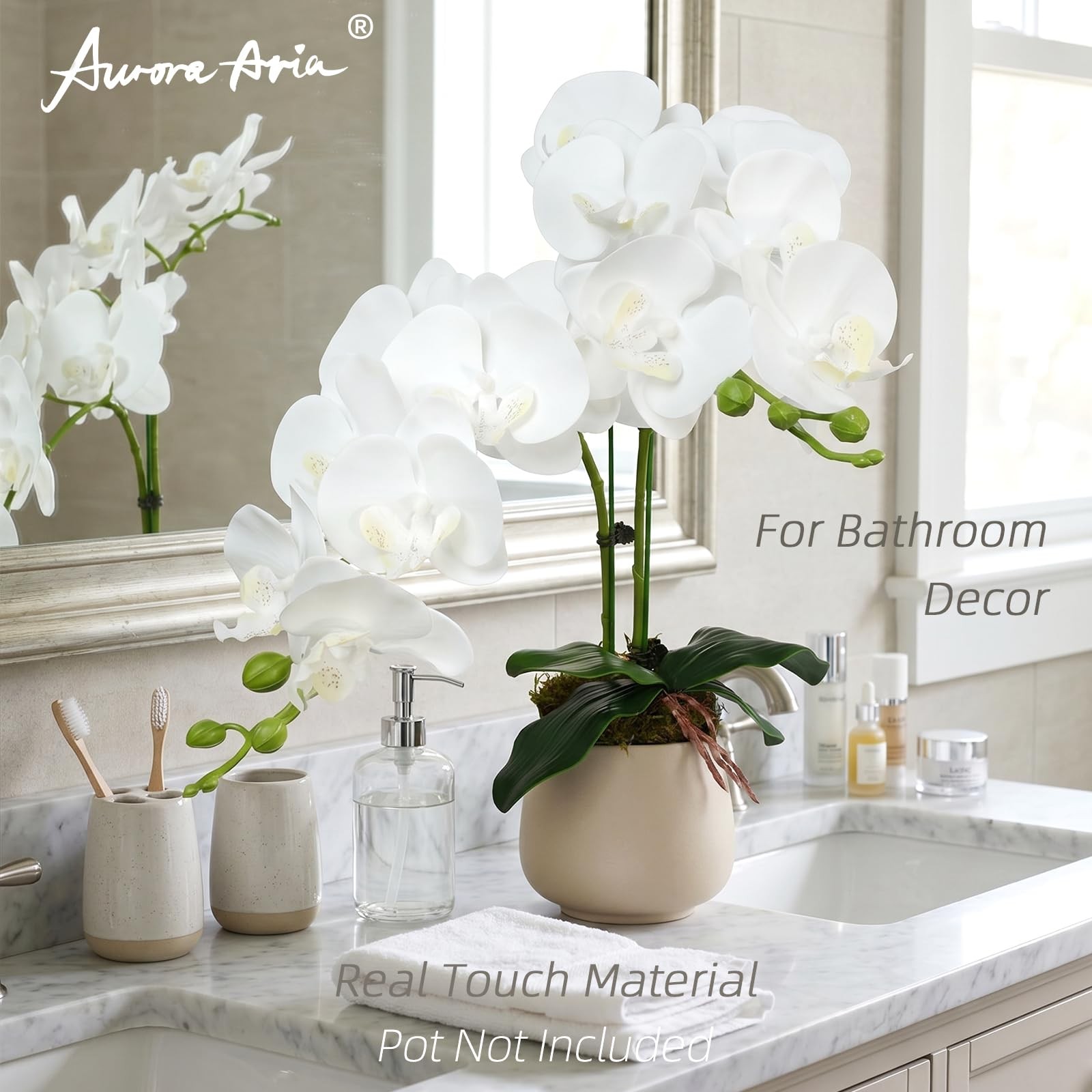 Orchid Stems with Leaves, 2 Pack Faux Phalaenopsis Branches,Total 18 Blooms R…