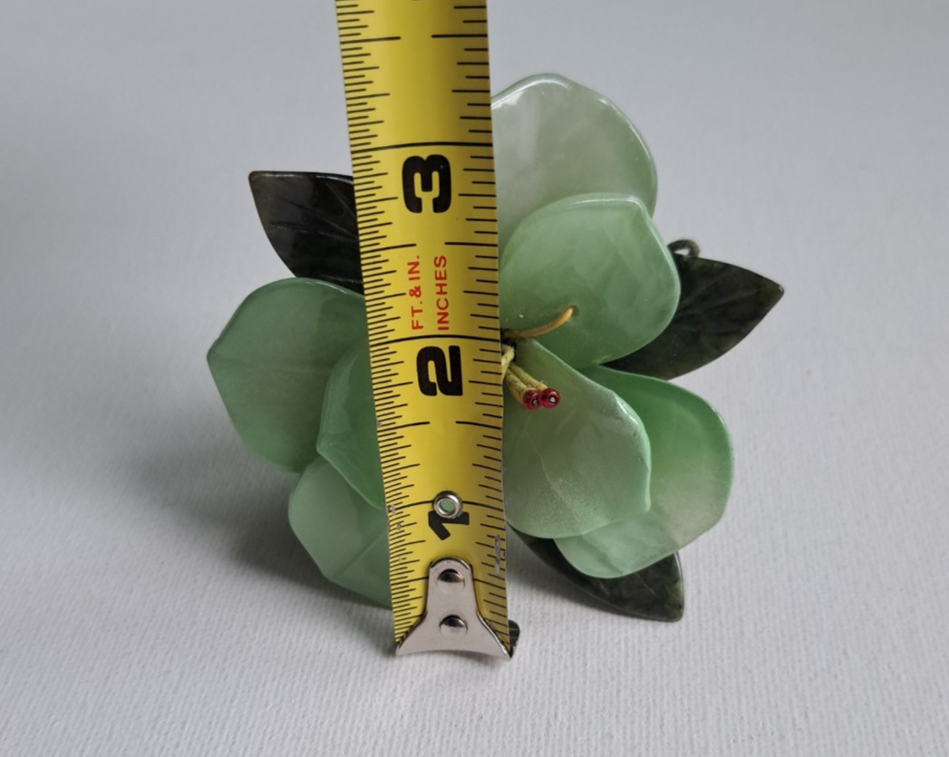 Vintage Chinese Hand Carved Jade Lotus Green Stone Flower Cluster Decor