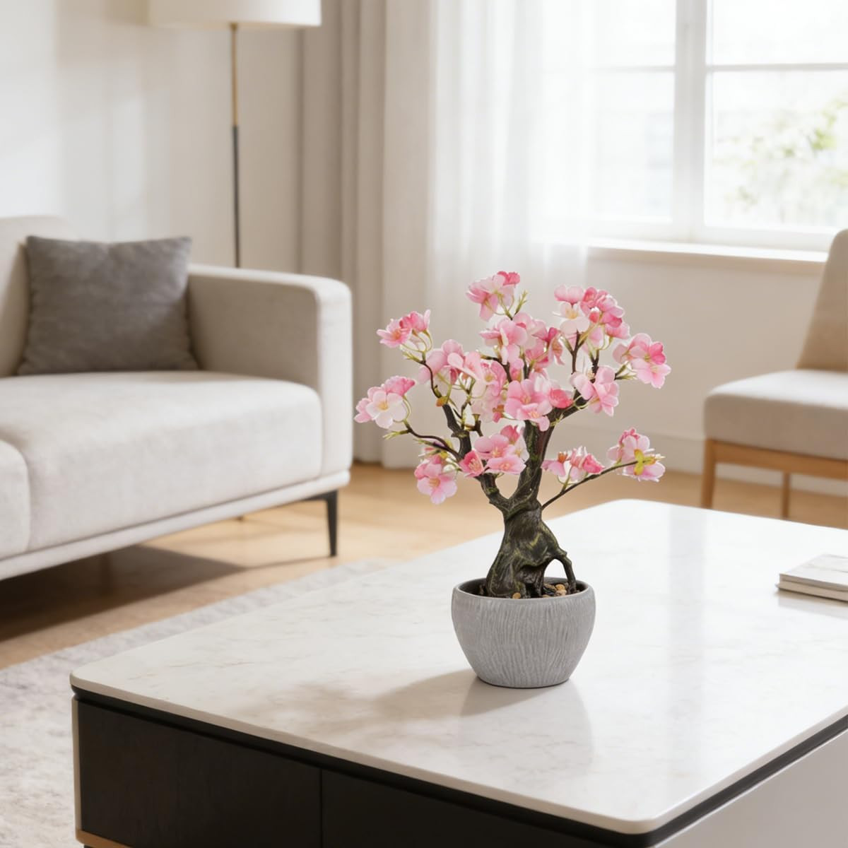 15.7” Artificial Pink Cherry Blossom Tree – Realistic Faux Floral Decor
