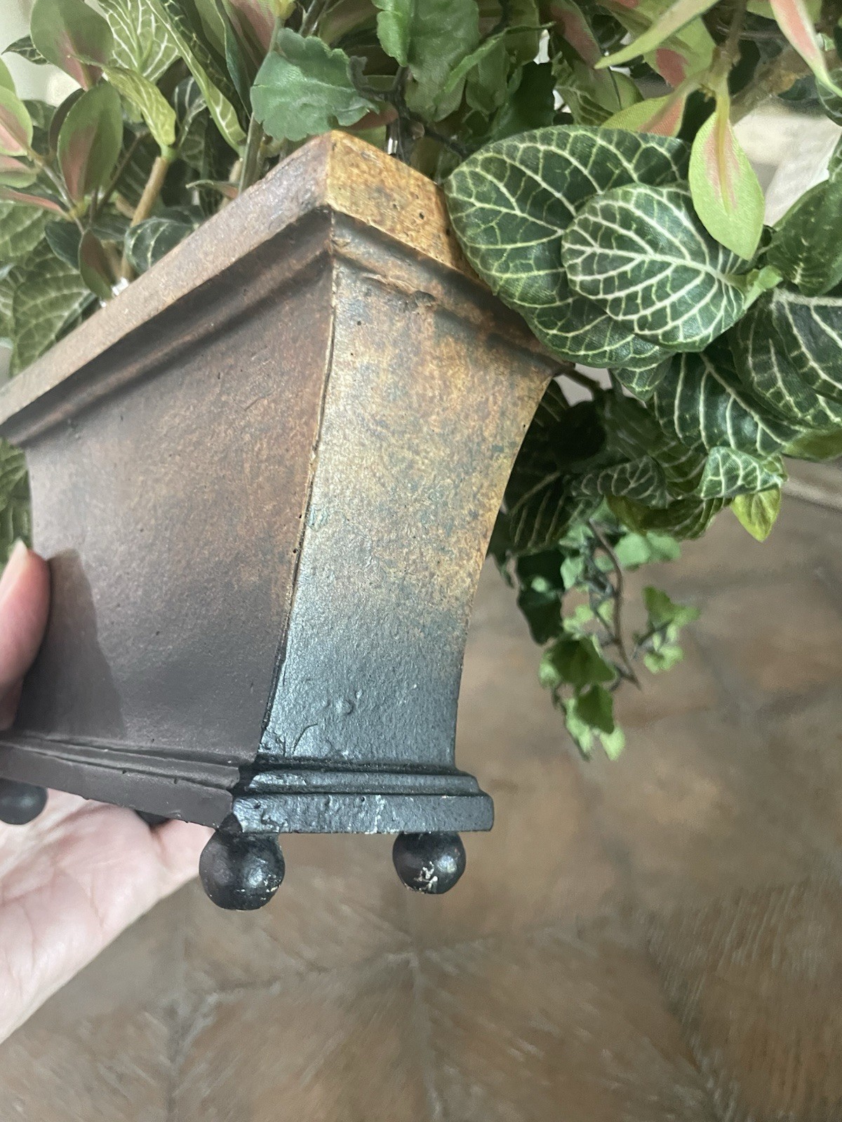 Faux Greenery & Berry Floral Arrangement Sm Resin Footed Container