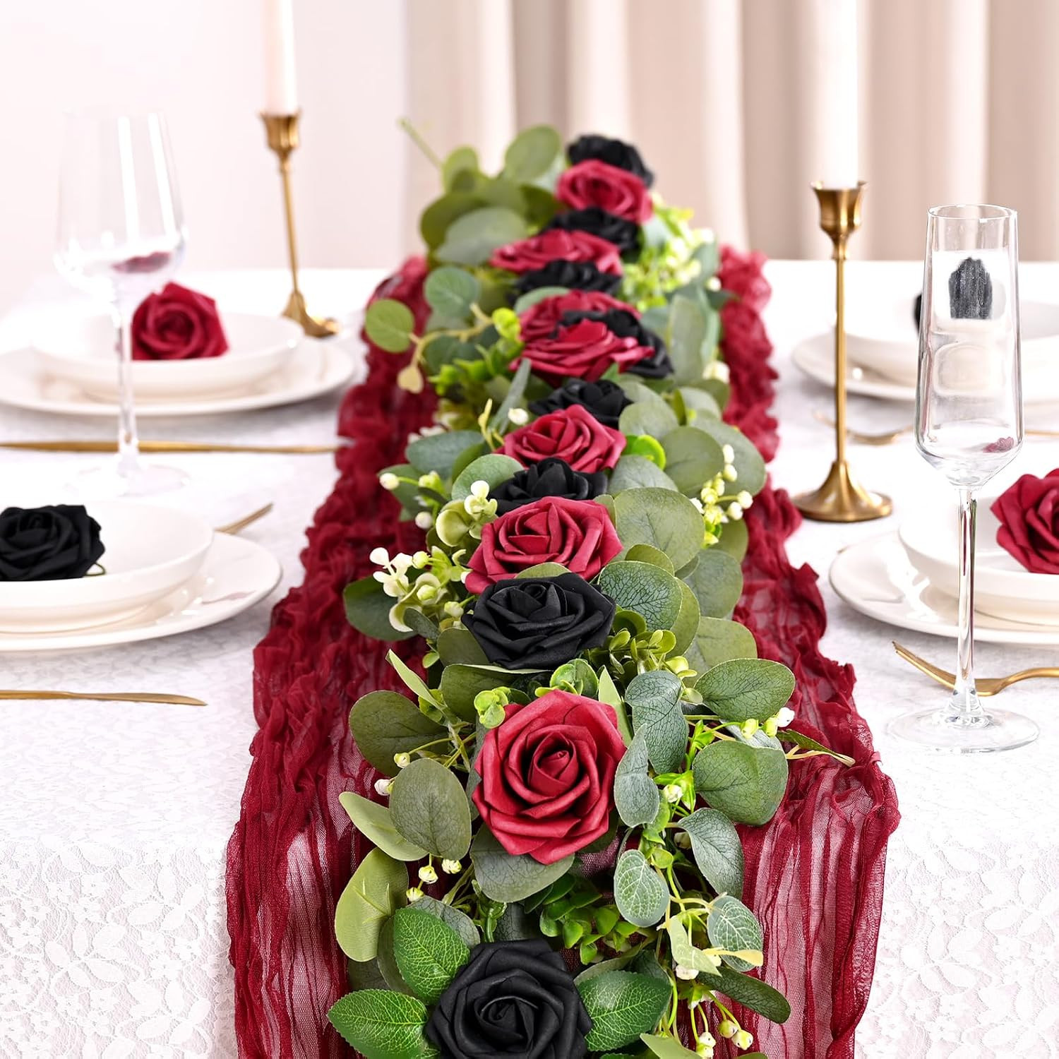 9 Pcs Artificial Flowers Fake Rose with Stems – Red Real Touch Foam Roses for DI