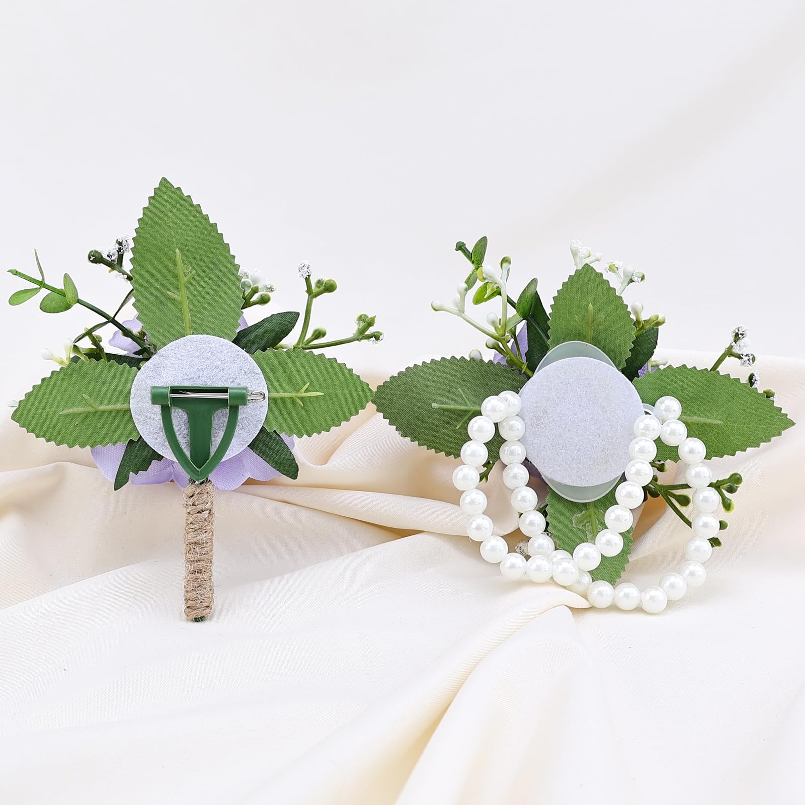 2Pcs Purple Wrist Corsage and Men Boutonniere Set, Artificial Flower Wristlet…