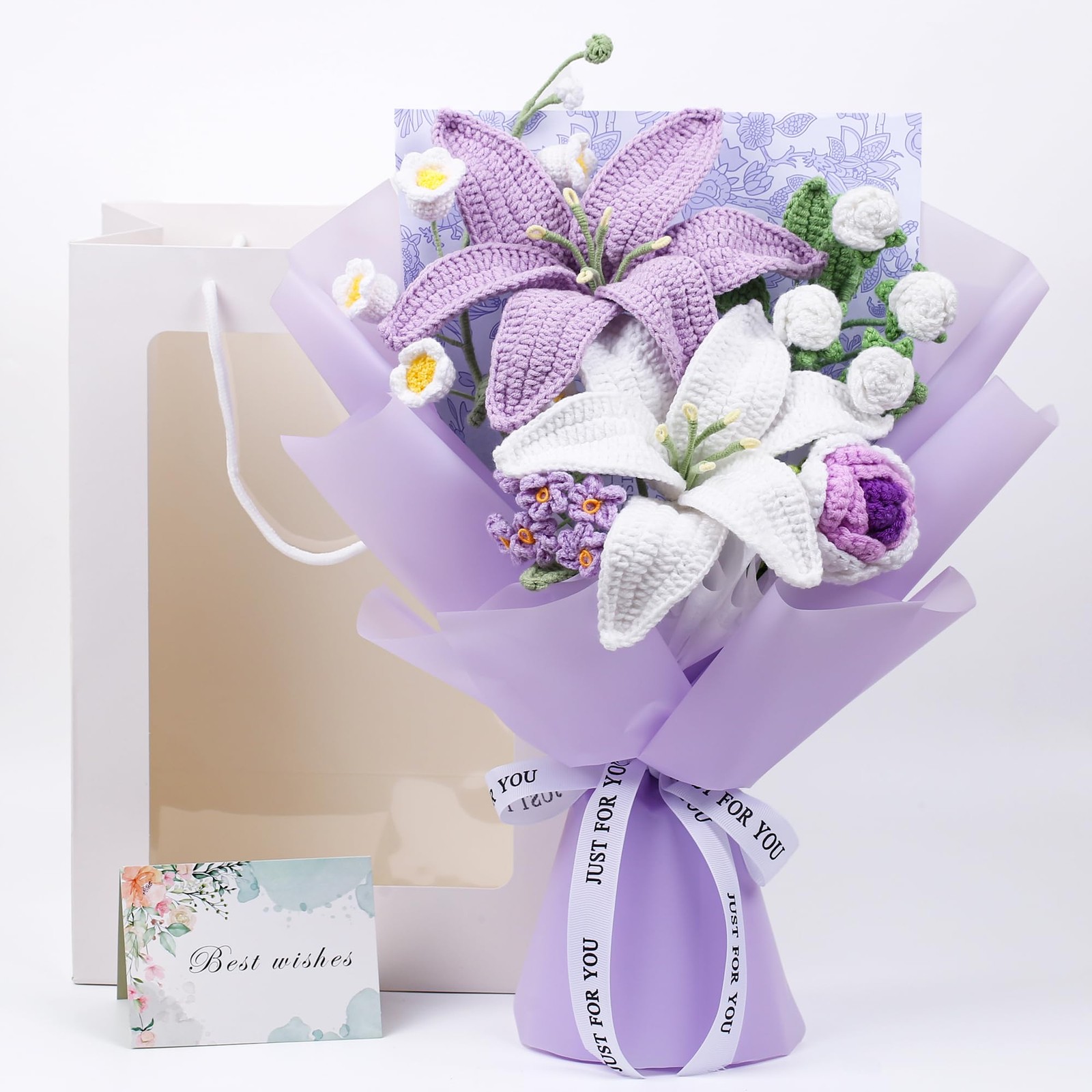 EZsenses Crochet Flower Bouquet, Handmade Knitted Lily Faux Crochet Flowers f…