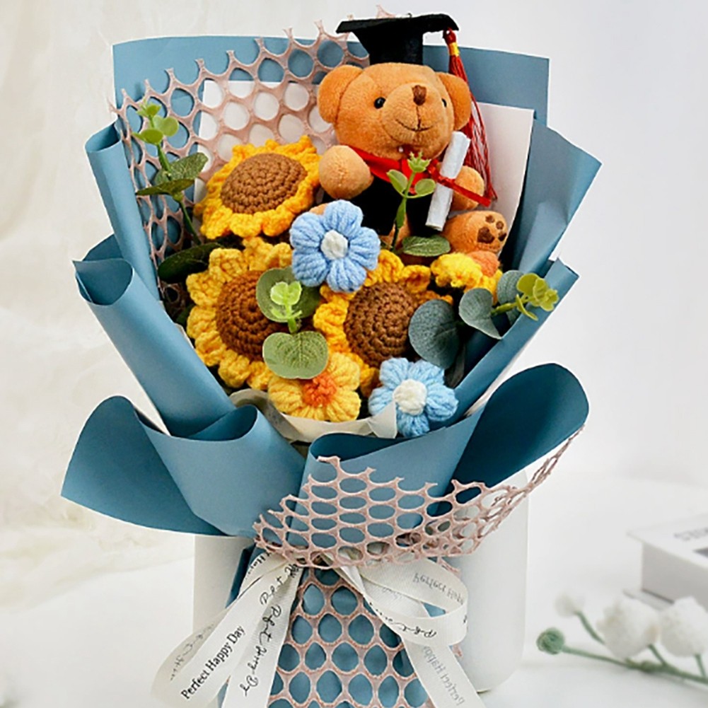 Graduation Gifts Crochet Flower Bouquet, Handmade Sunflower & Rose Bouquet6792